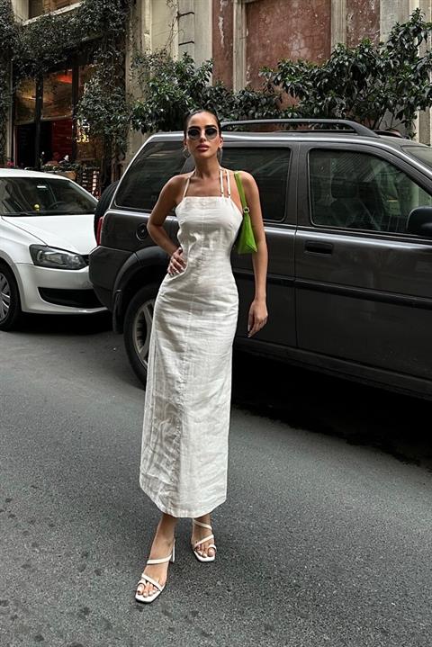 Rochie midi albă cu spatele gol Mediterranean Muse