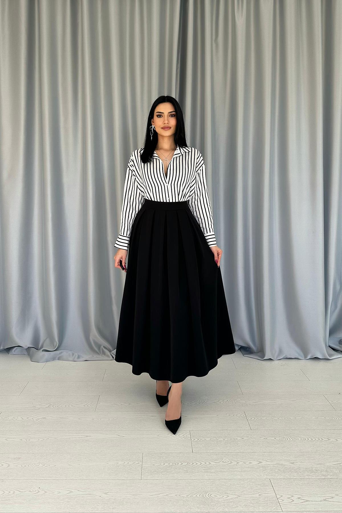 Fustă midi cloș neagră Elegance