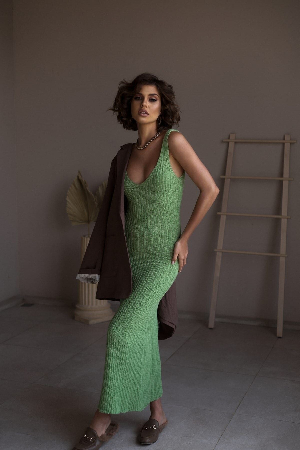 Rochie midi tricot verde Emerald Flow