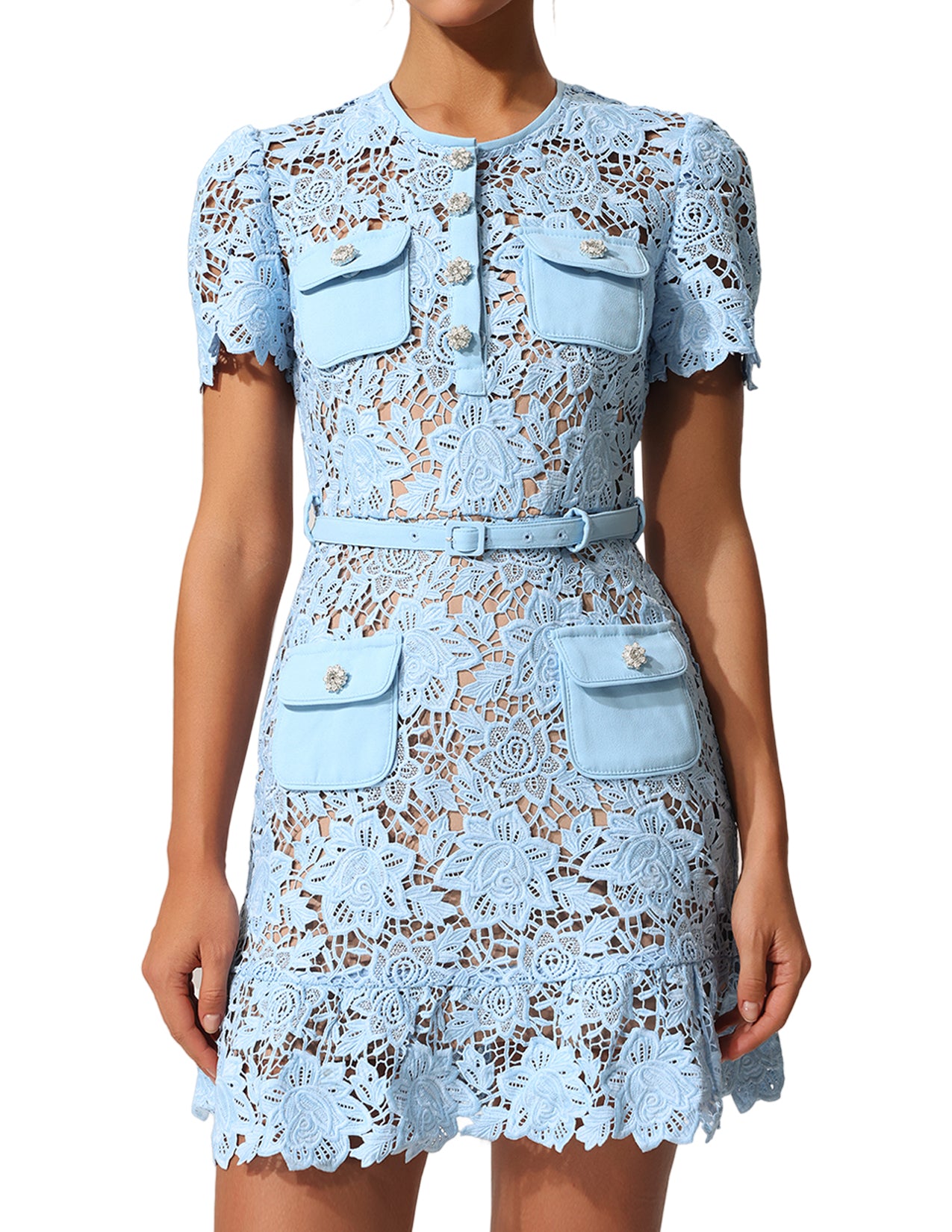 Rochie scurtă albastră din dantelă Aria