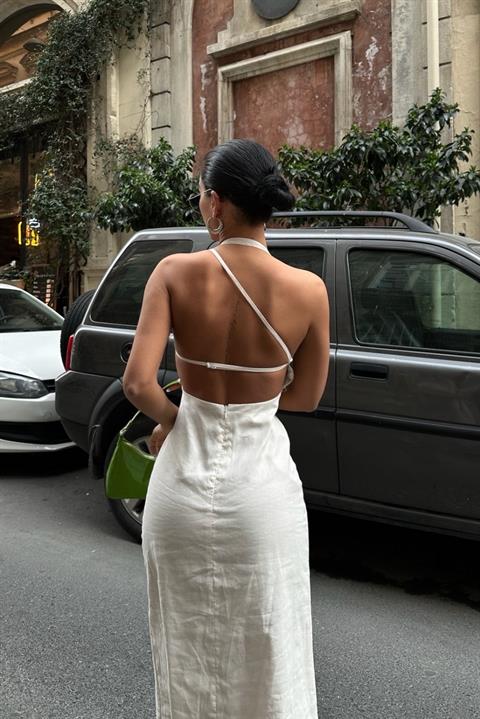 Rochie midi albă cu spatele gol Mediterranean Muse