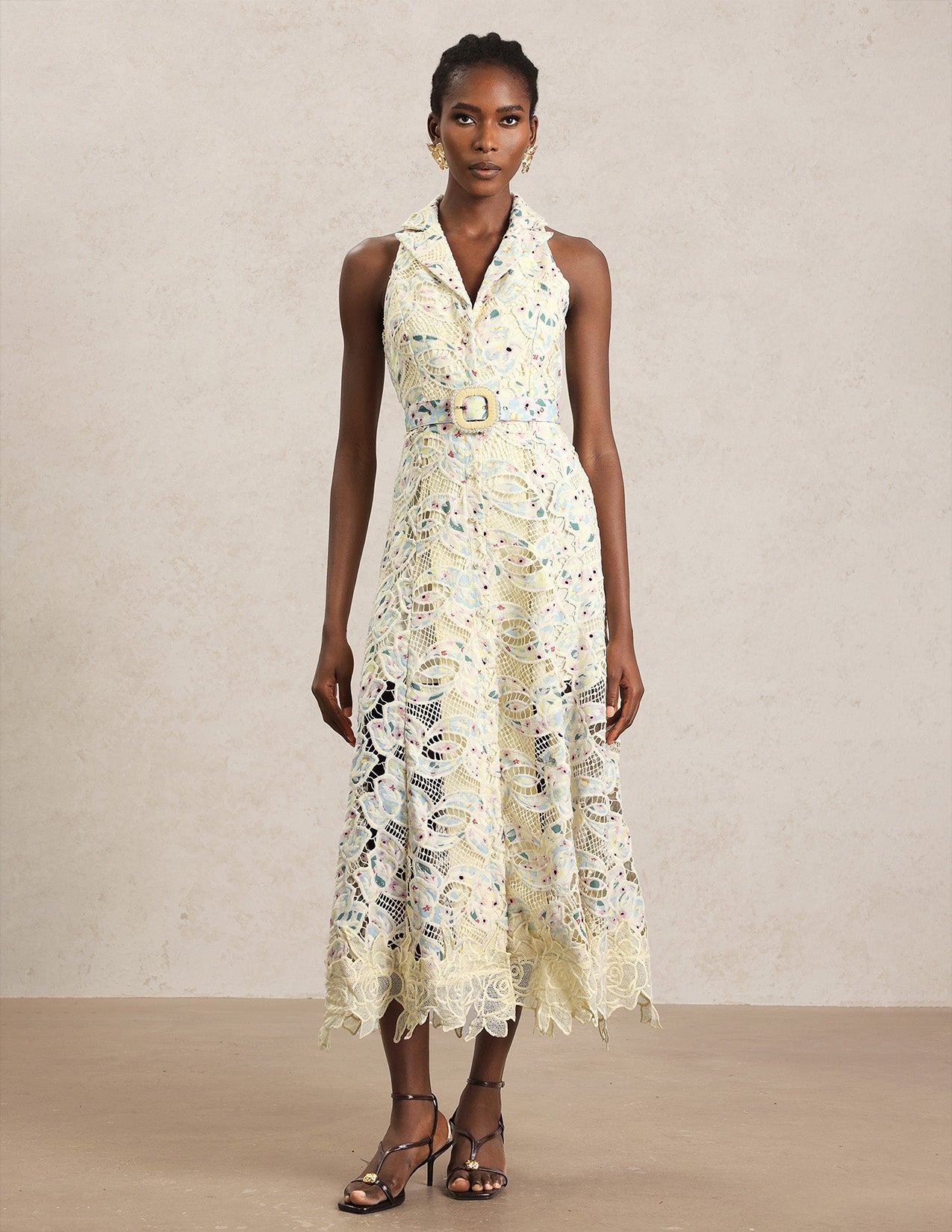 Rochie midi crem accente multicolore Gardenia
