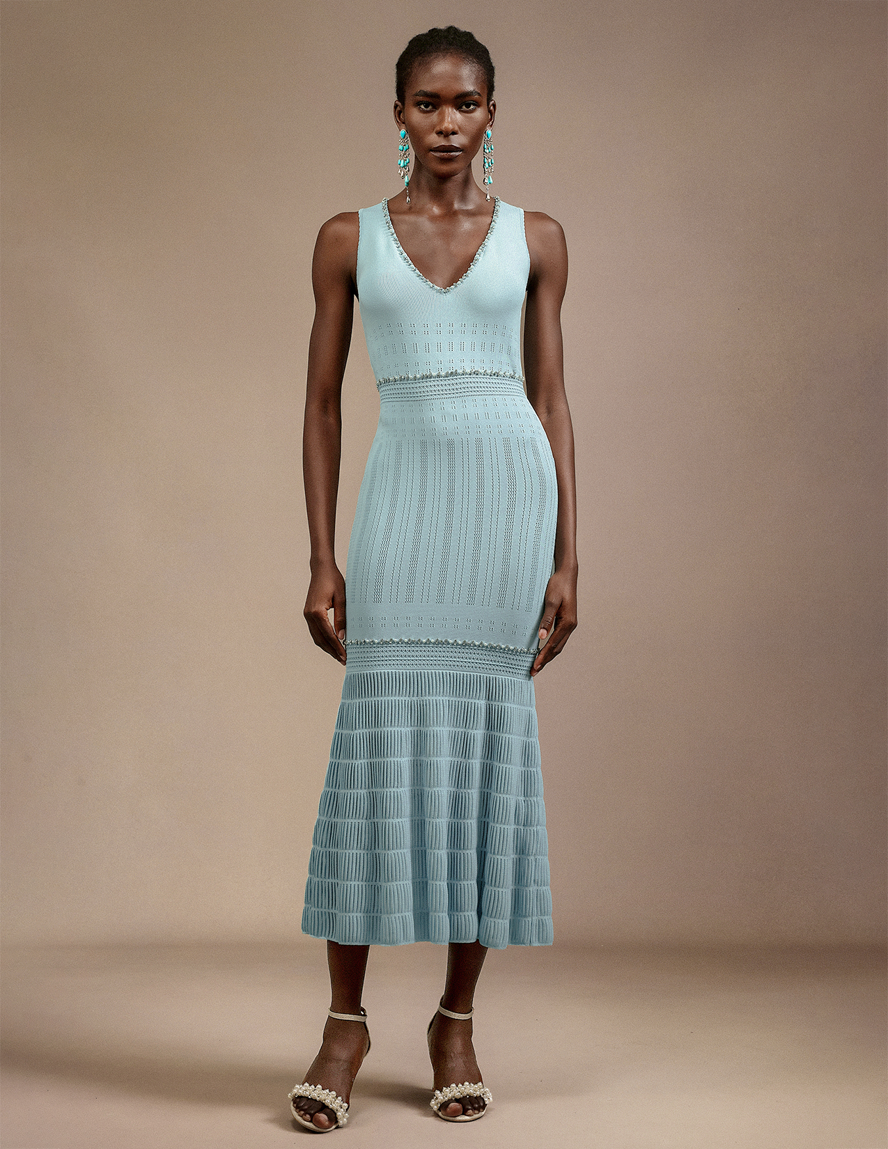 Rochie midi albastru deschis tricotată Lilya