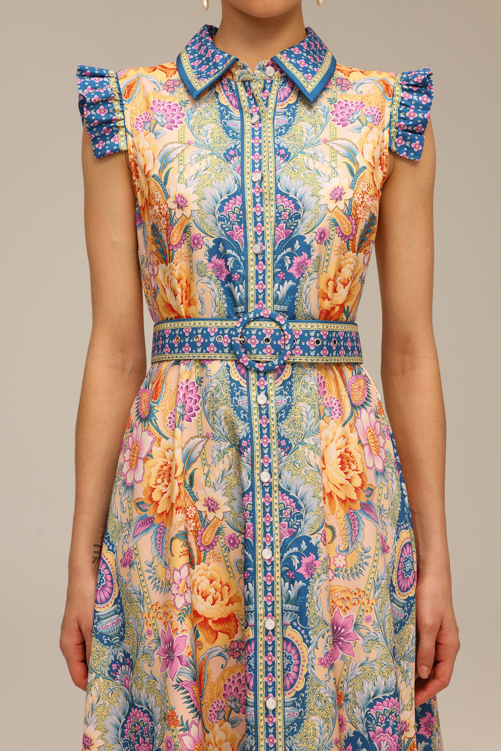 Rochie lungă imprimeu floral textură fluidă Alice