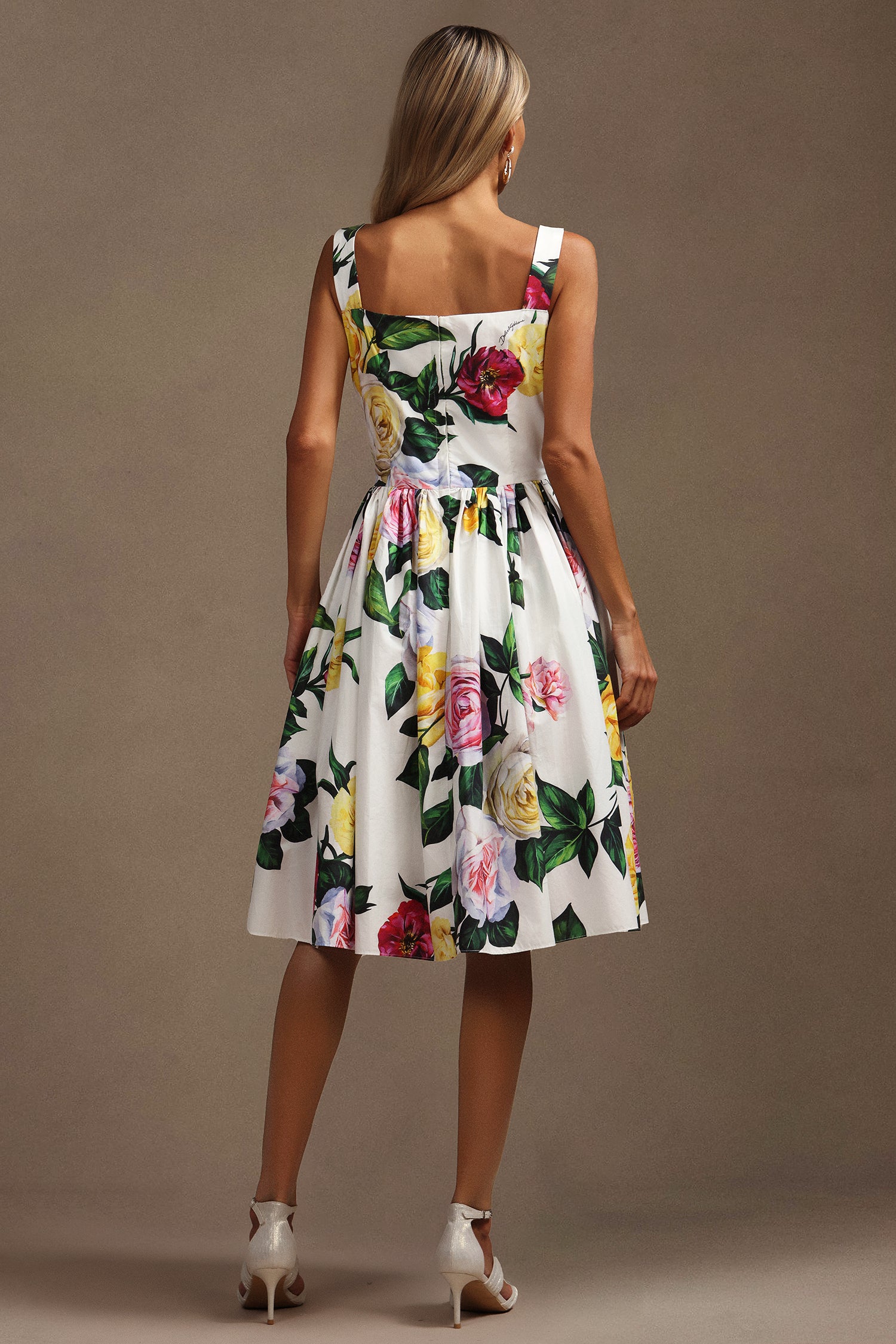 Rochie midi albă cu imprimeu floral Magda