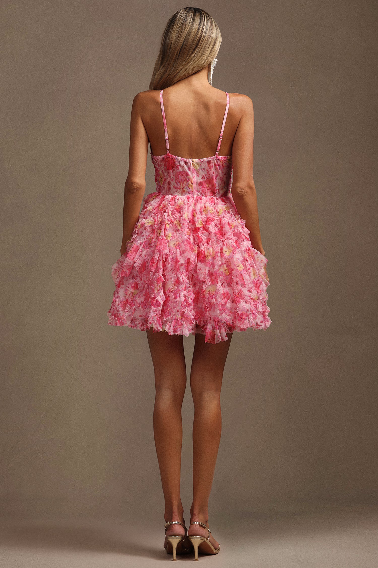 Rochie scurtă roz cu imprimeu floral  Soleya