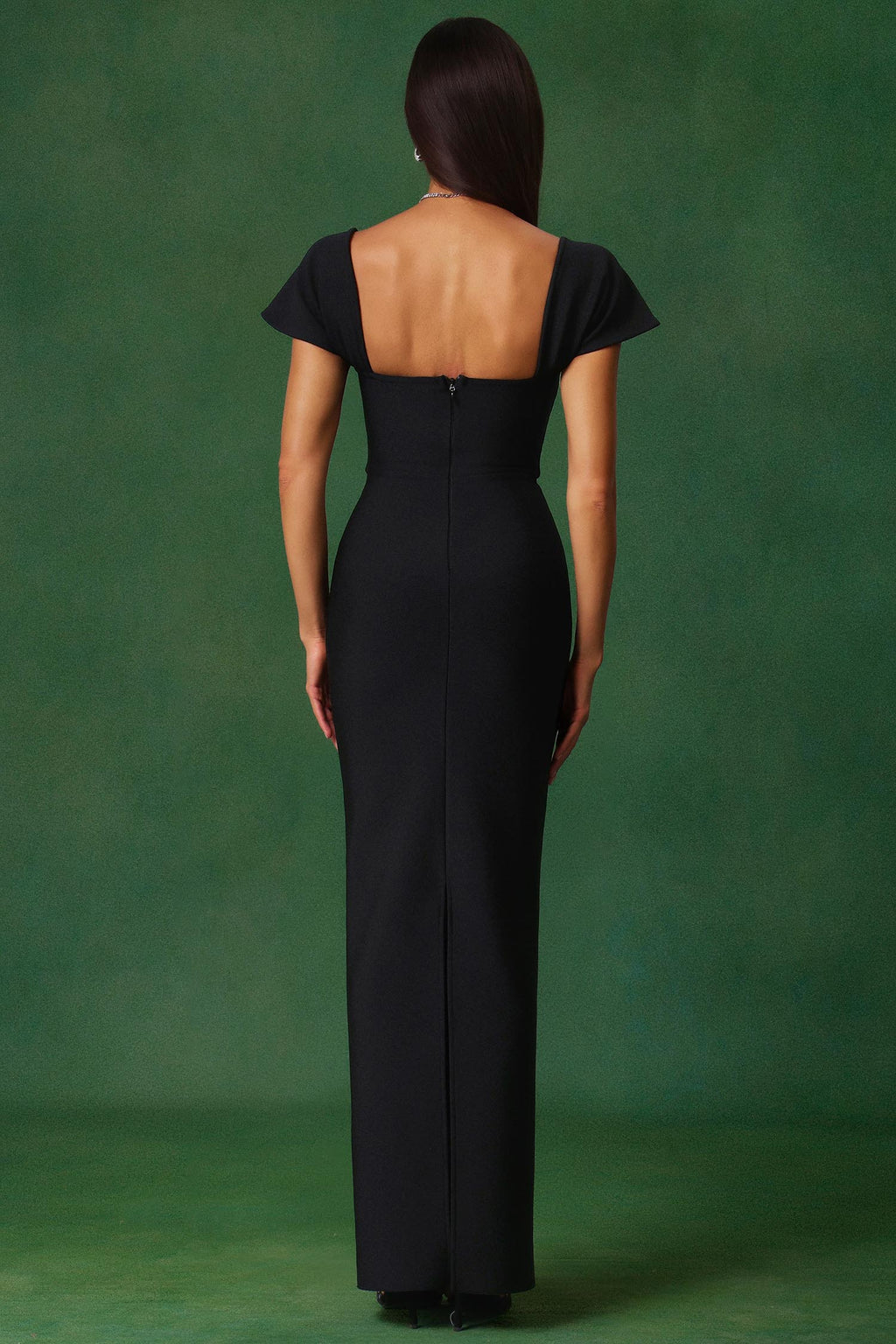 Rochie lungă neagră cu aplicații tip cristale Oriana