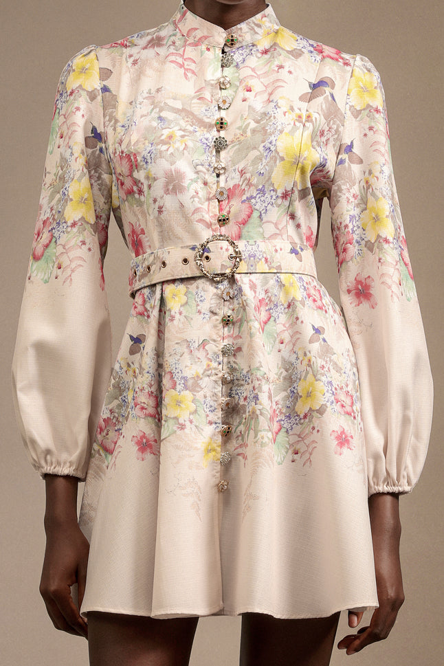 Rochie scurtă florală cu mâneci lungi Begonia