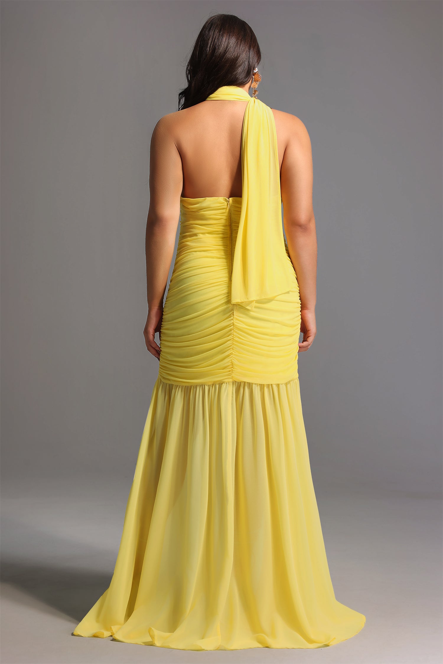 Rochie lungă galbenă din voal Giulia