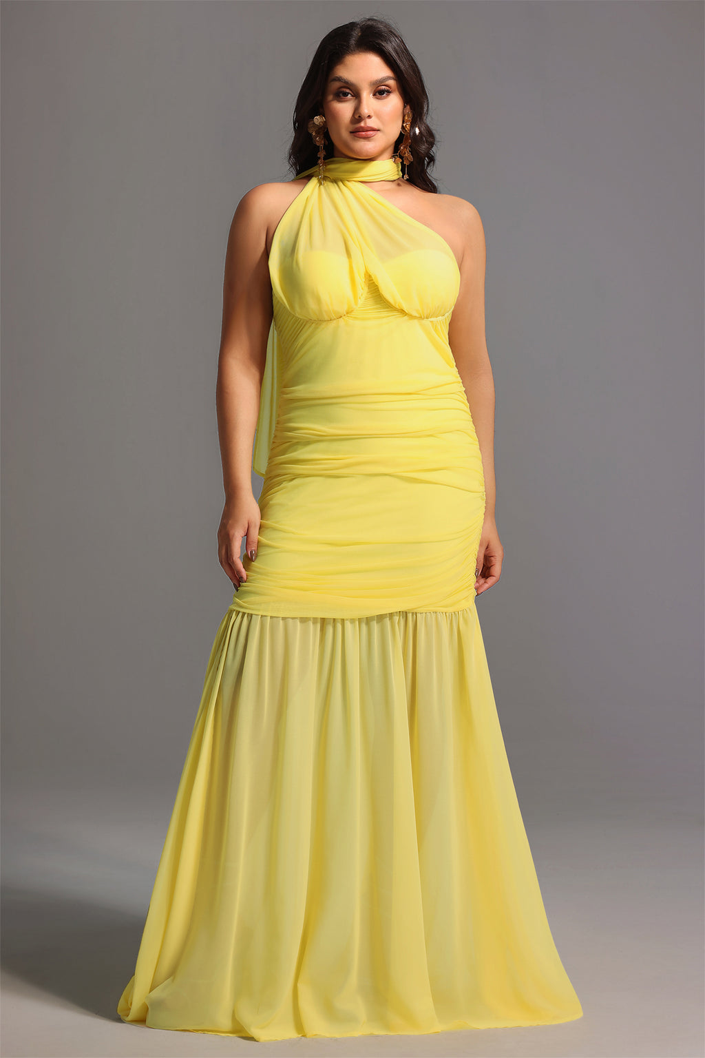 Rochie lungă galbenă din voal Giulia