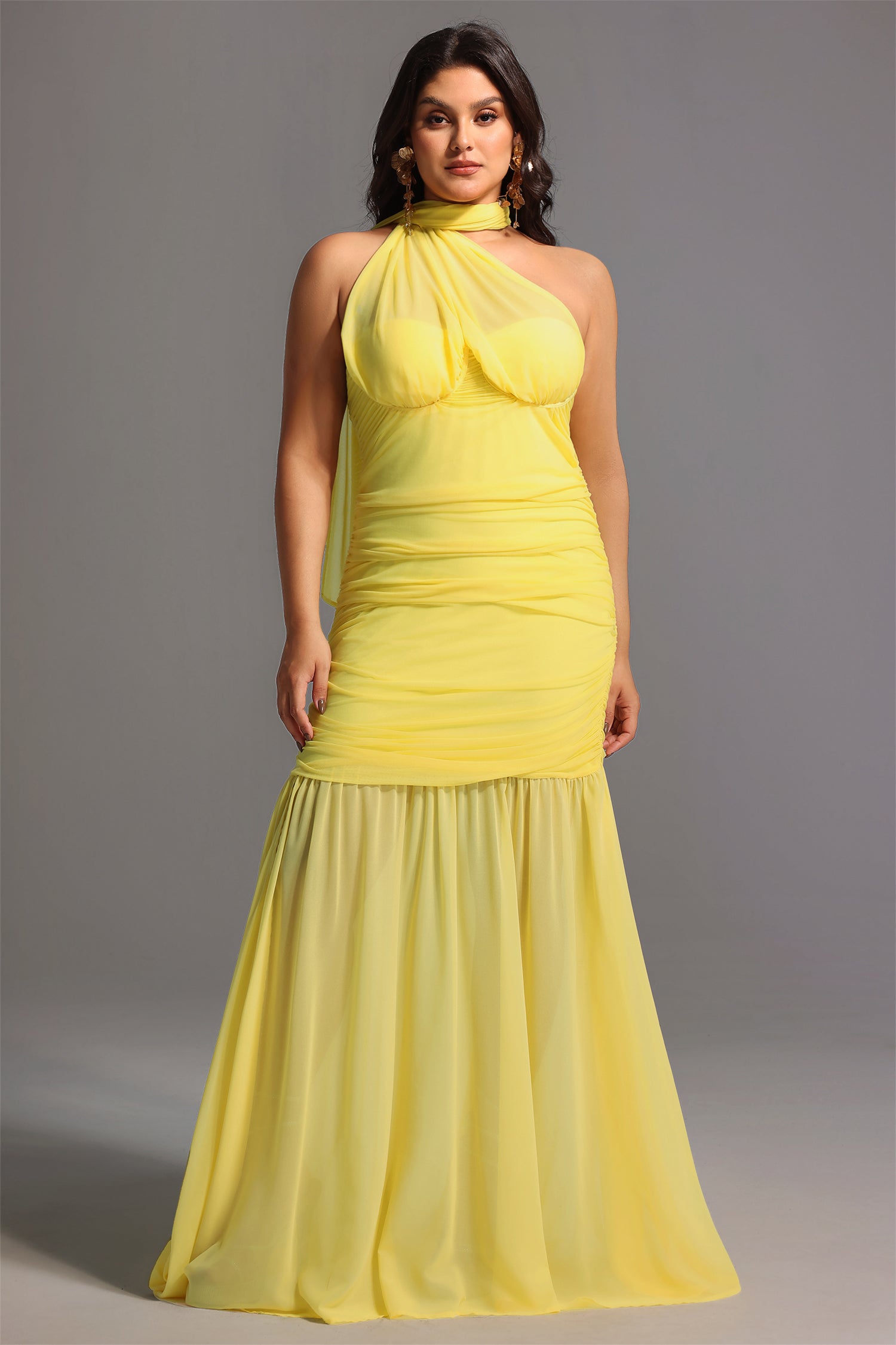 Rochie lungă galbenă din voal Giulia