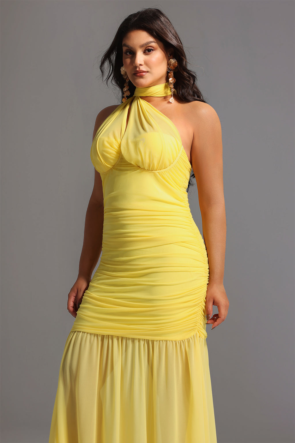 Rochie lungă galbenă din voal Giulia