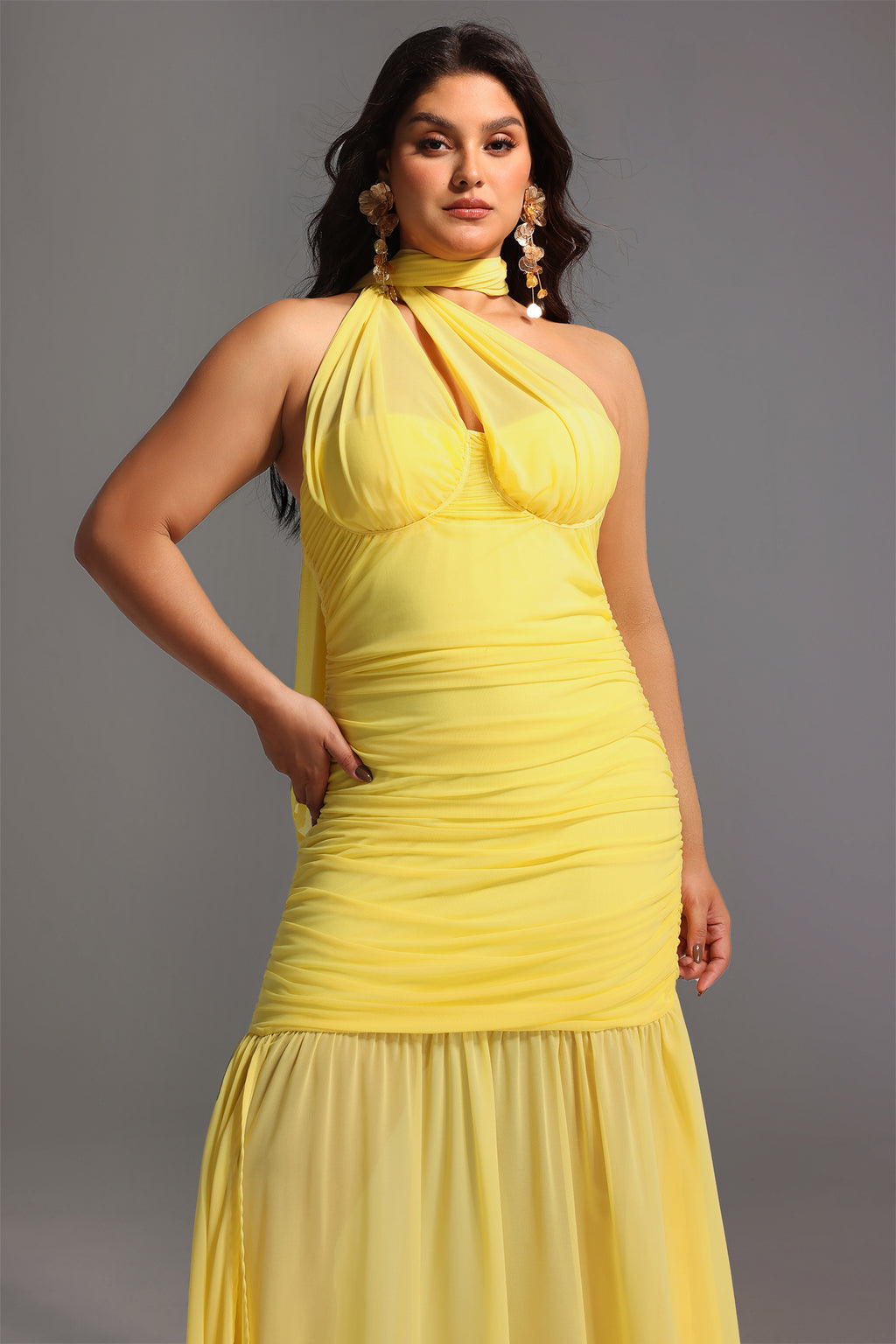 Rochie lungă galbenă din voal Giulia