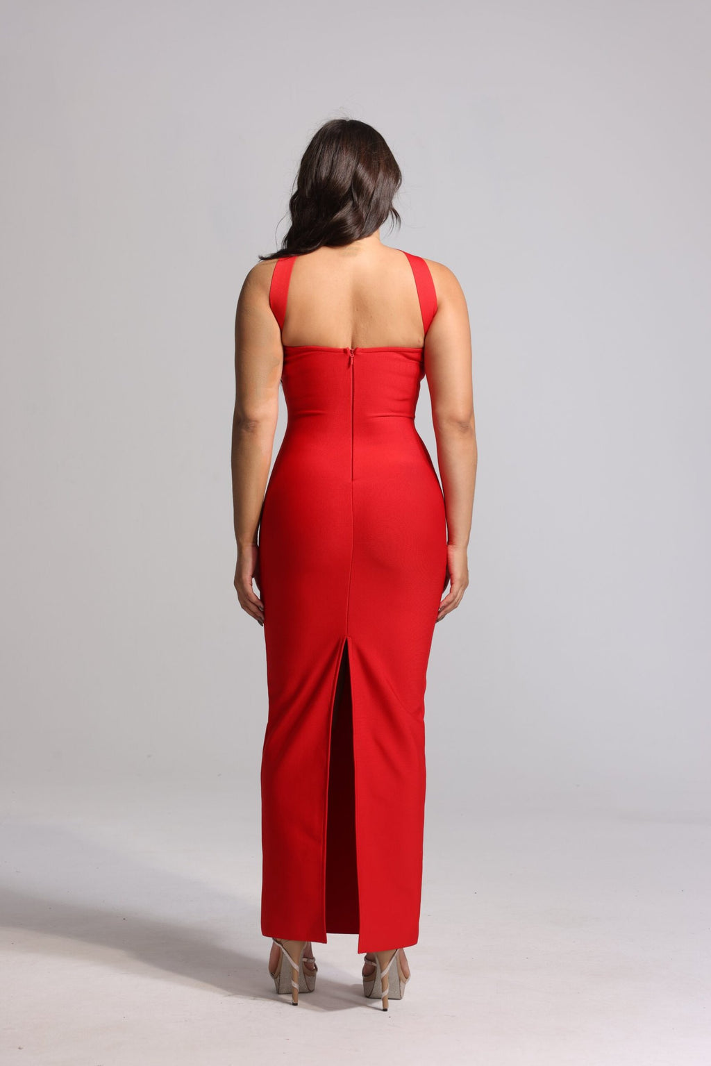 Rochie Celestia roșie lungă de seară tip sirenă fără bretele