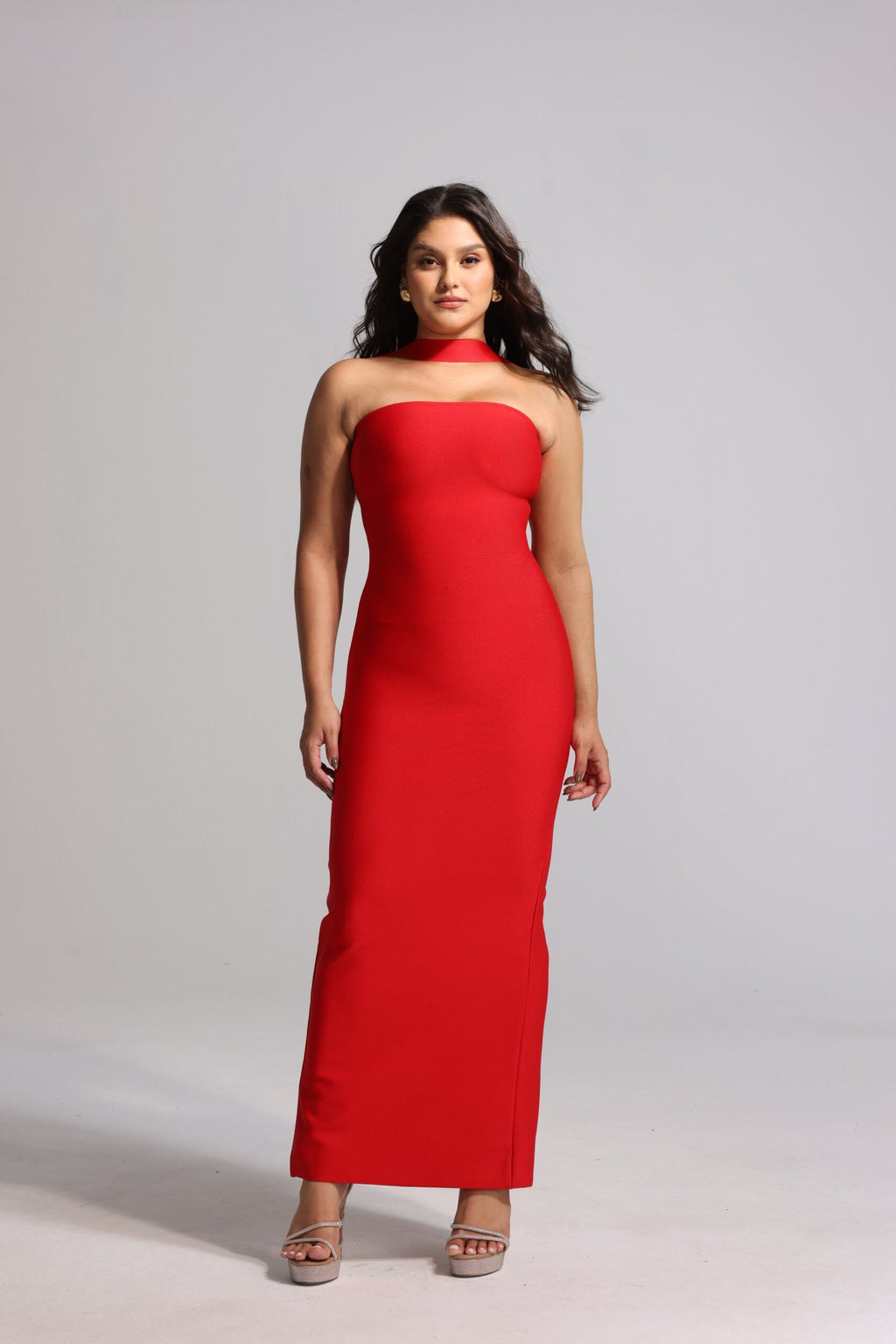 Rochie Celestia roșie lungă de seară tip sirenă fără bretele