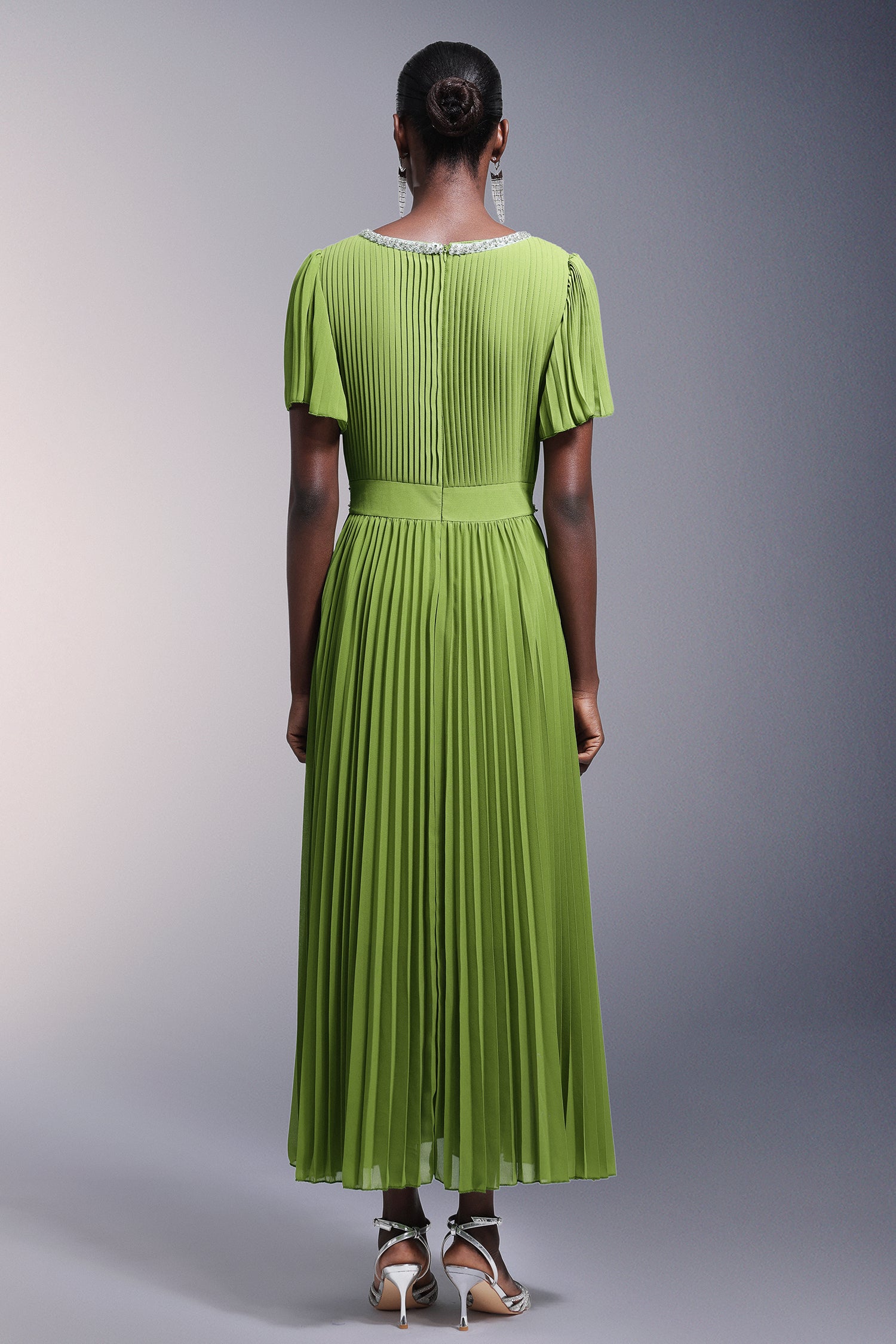 Rochie midi verde lime cu cristale Emeralde