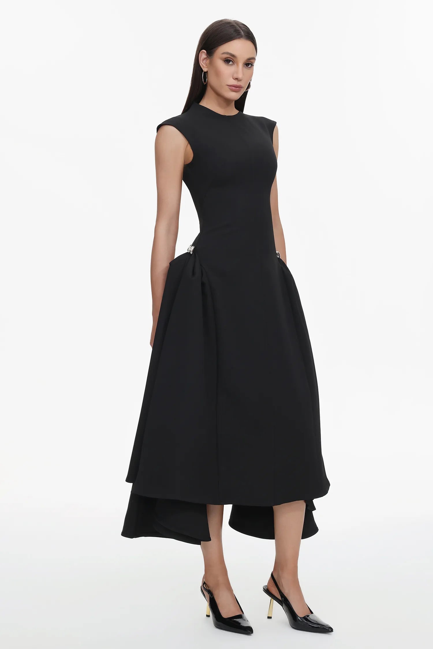 Rochie midi neagră cu croială amplă Mirelle