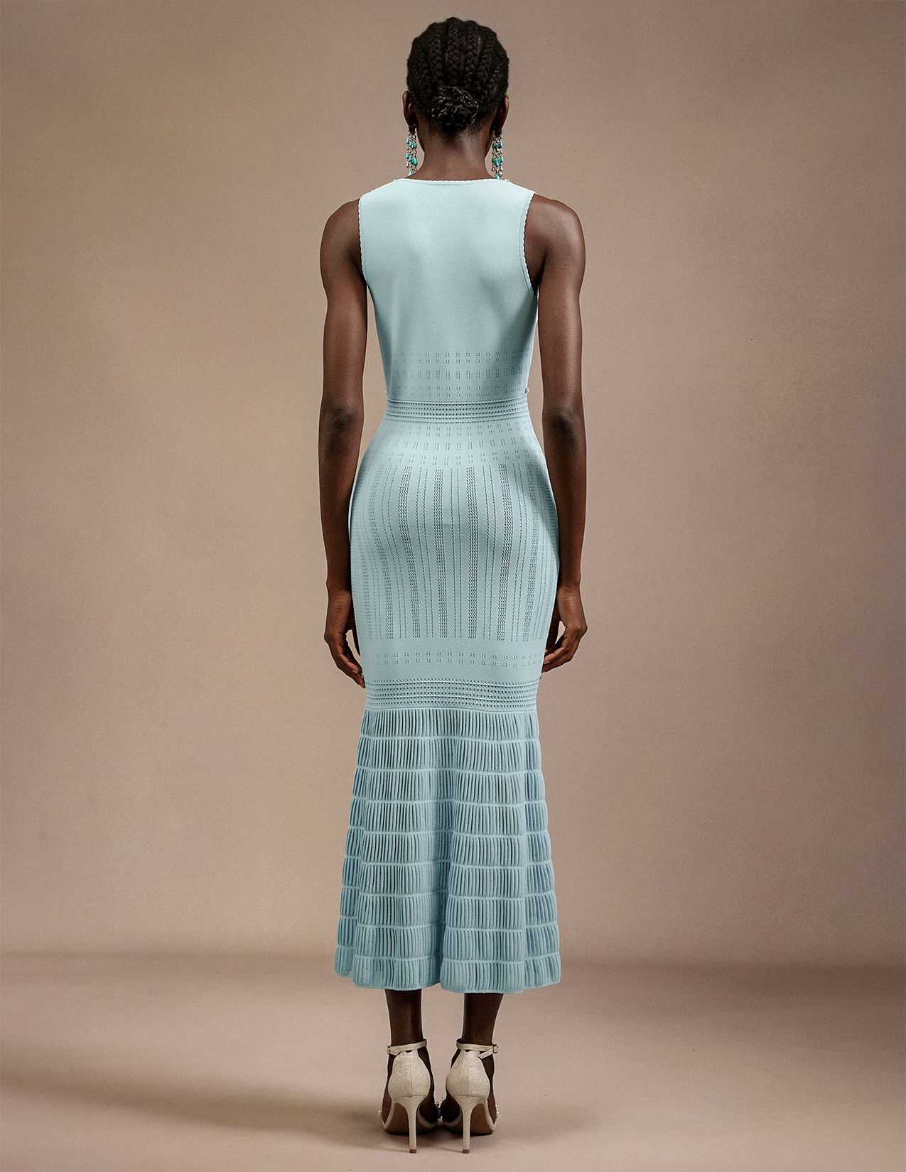 Rochie midi albastru deschis tricotată Lilya