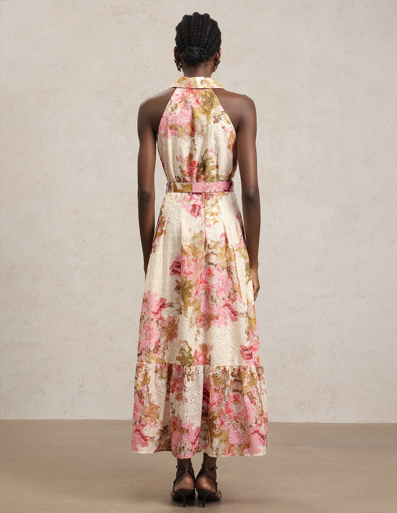 Rochie midi crem cu imprimeu floral Claudette