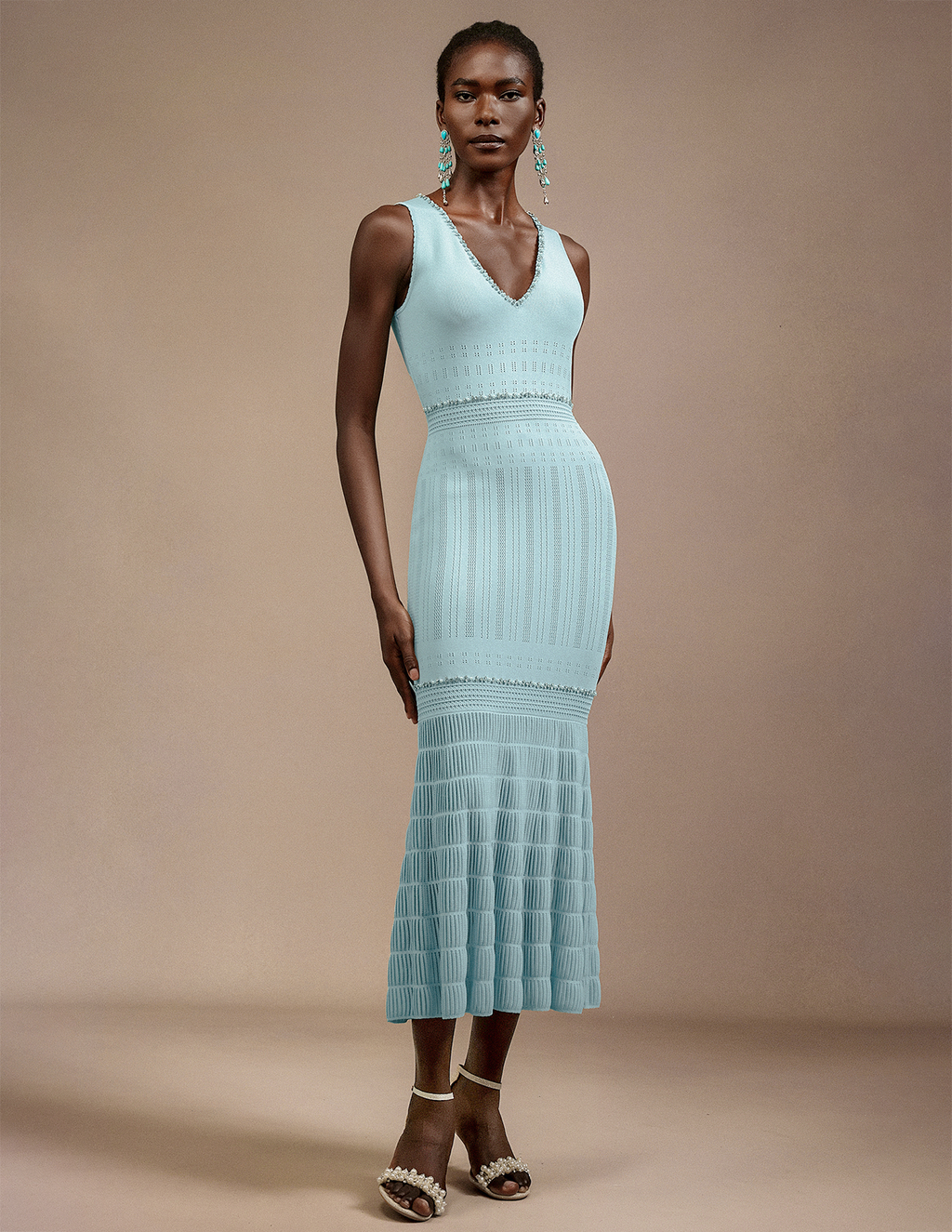 Rochie midi albastru deschis tricotată Lilya