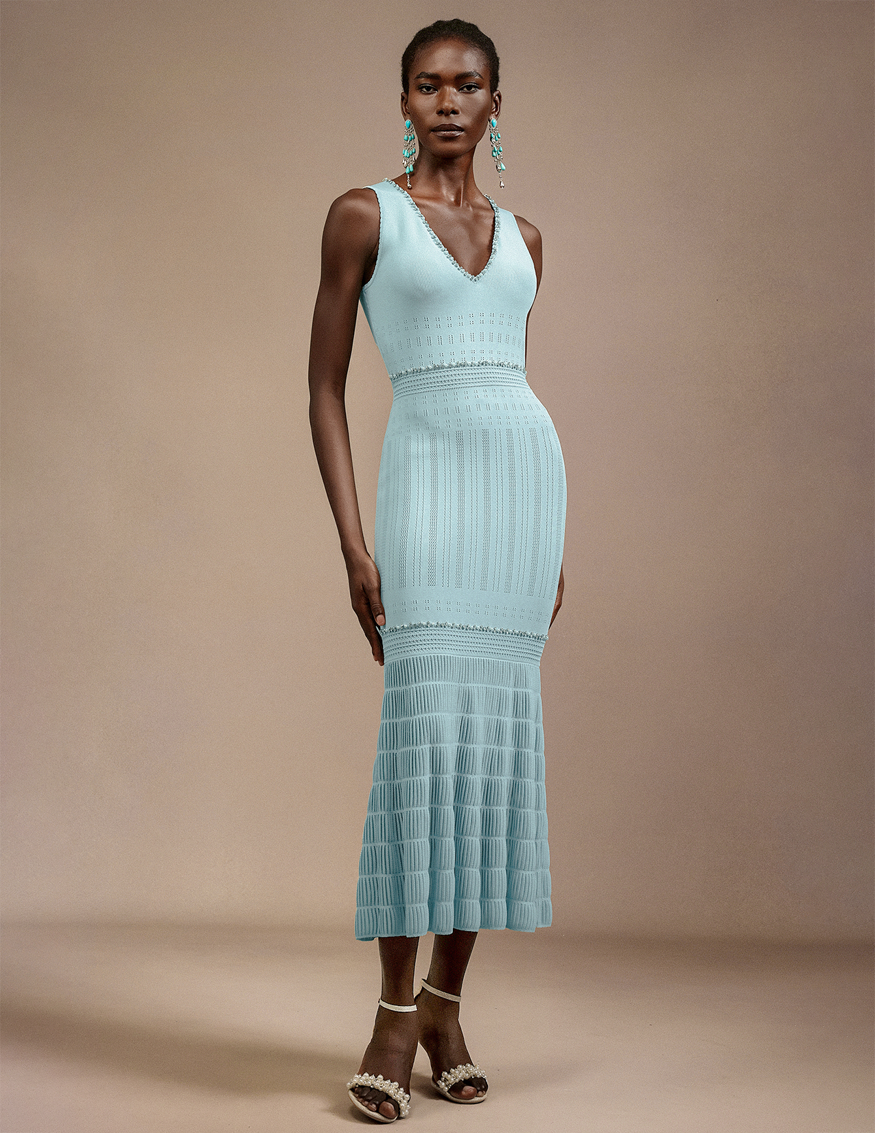 Rochie midi albastru deschis tricotată Lilya