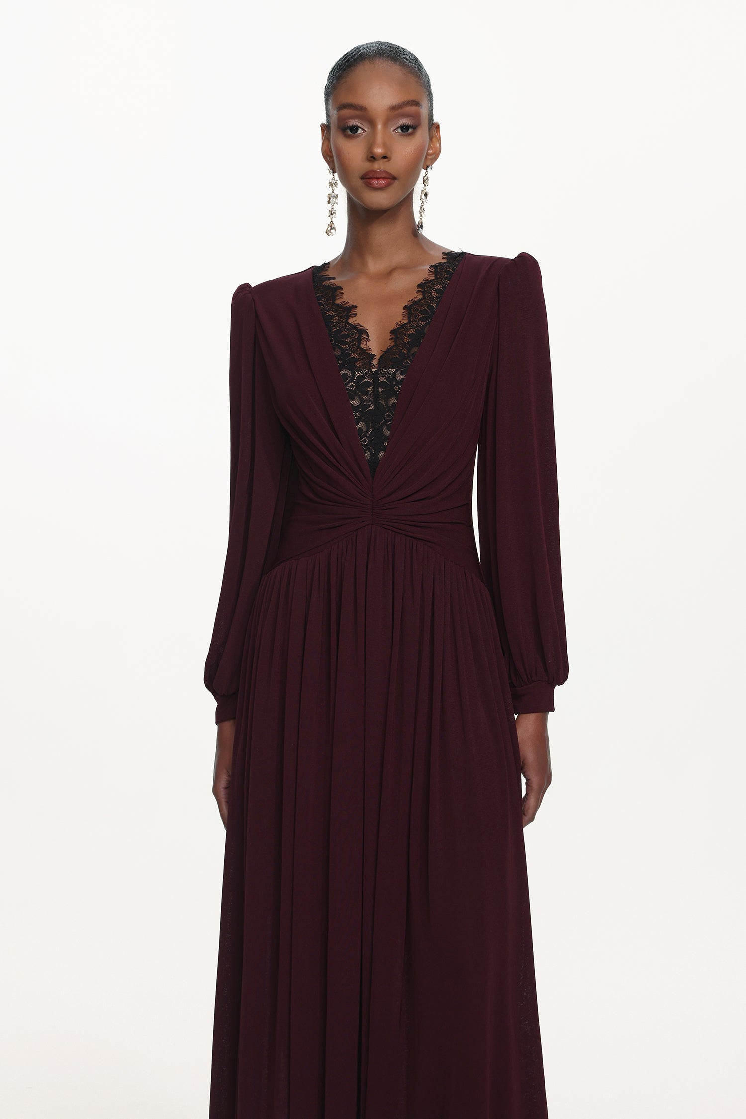 Rochie lungă Merlot Muse cu mâneci lungi