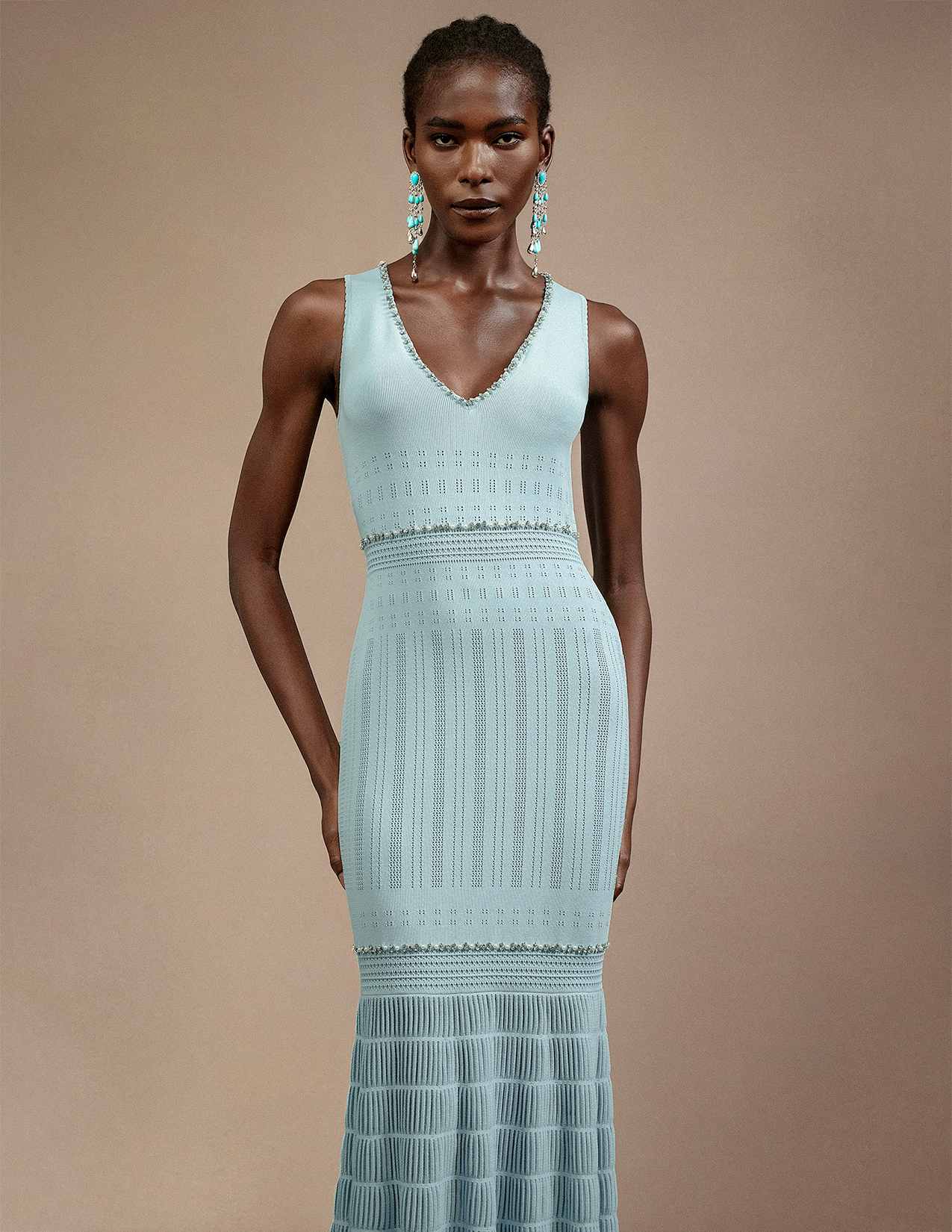 Rochie midi albastru deschis tricotată Lilya