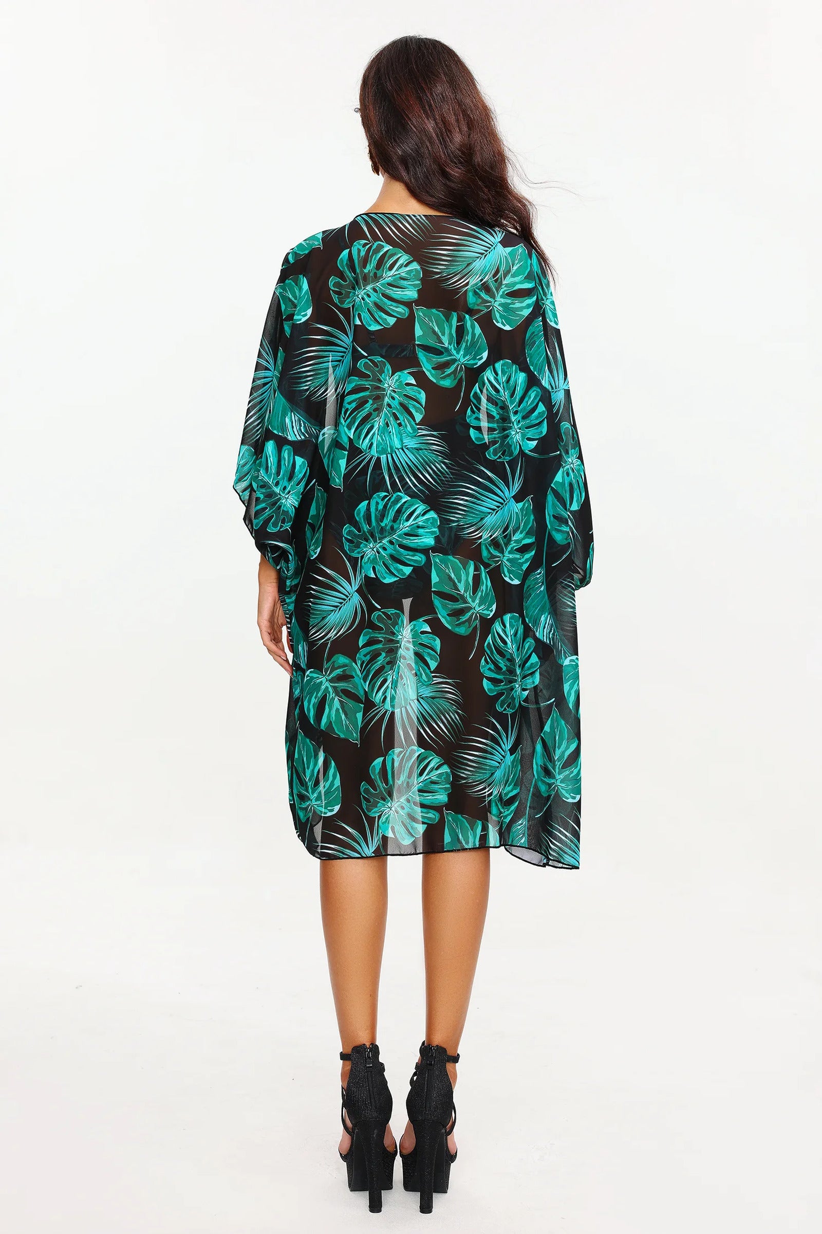 Xanty Leaf Print Cut Out Swimsuit Two Piece Set (1)