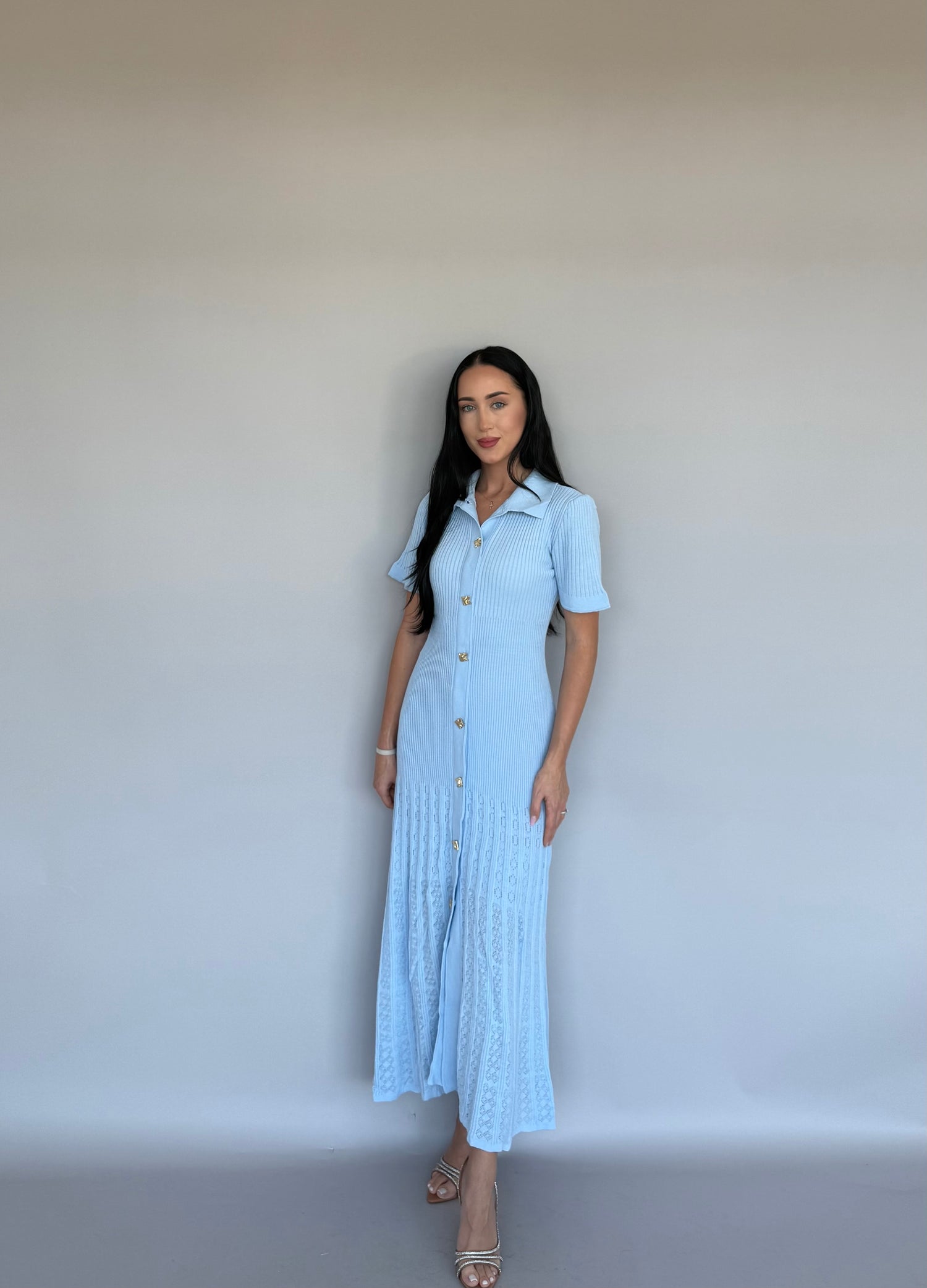 Rochie midi baby blue din tricot