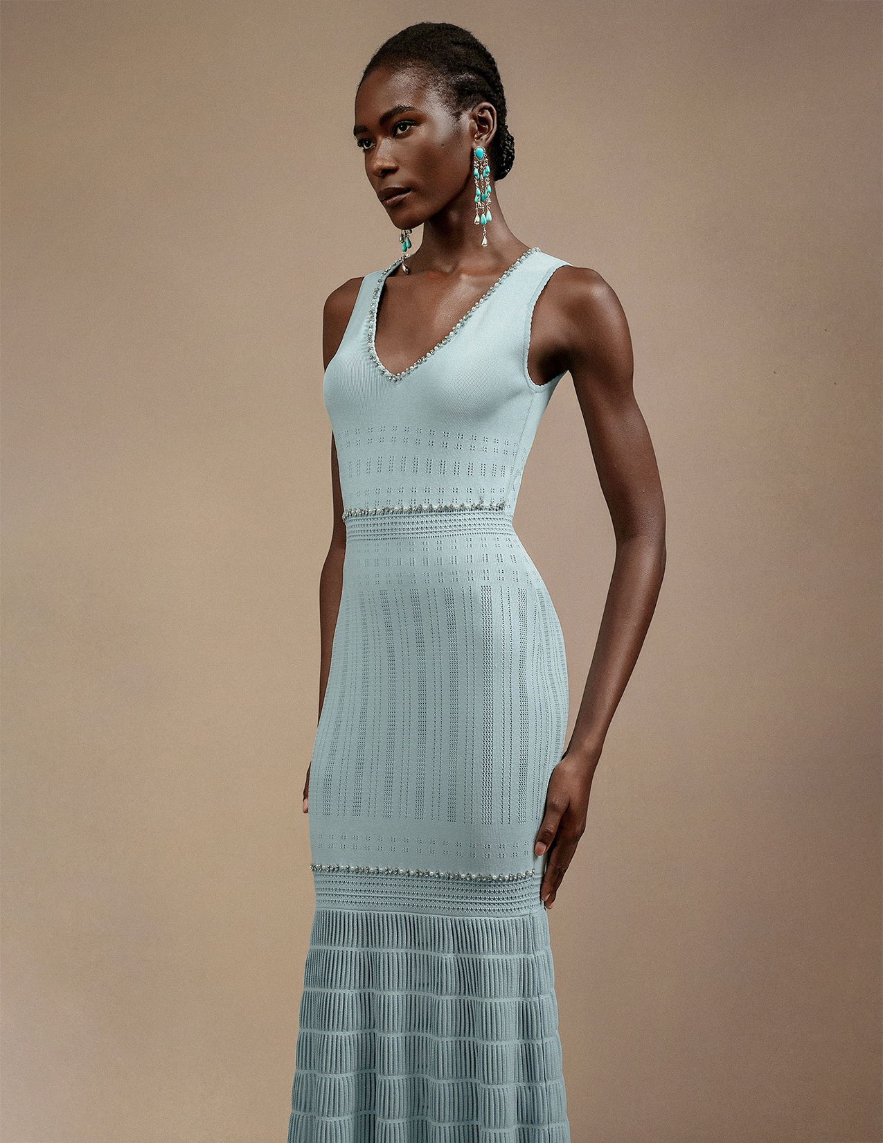 Rochie midi albastru deschis tricotată Lilya