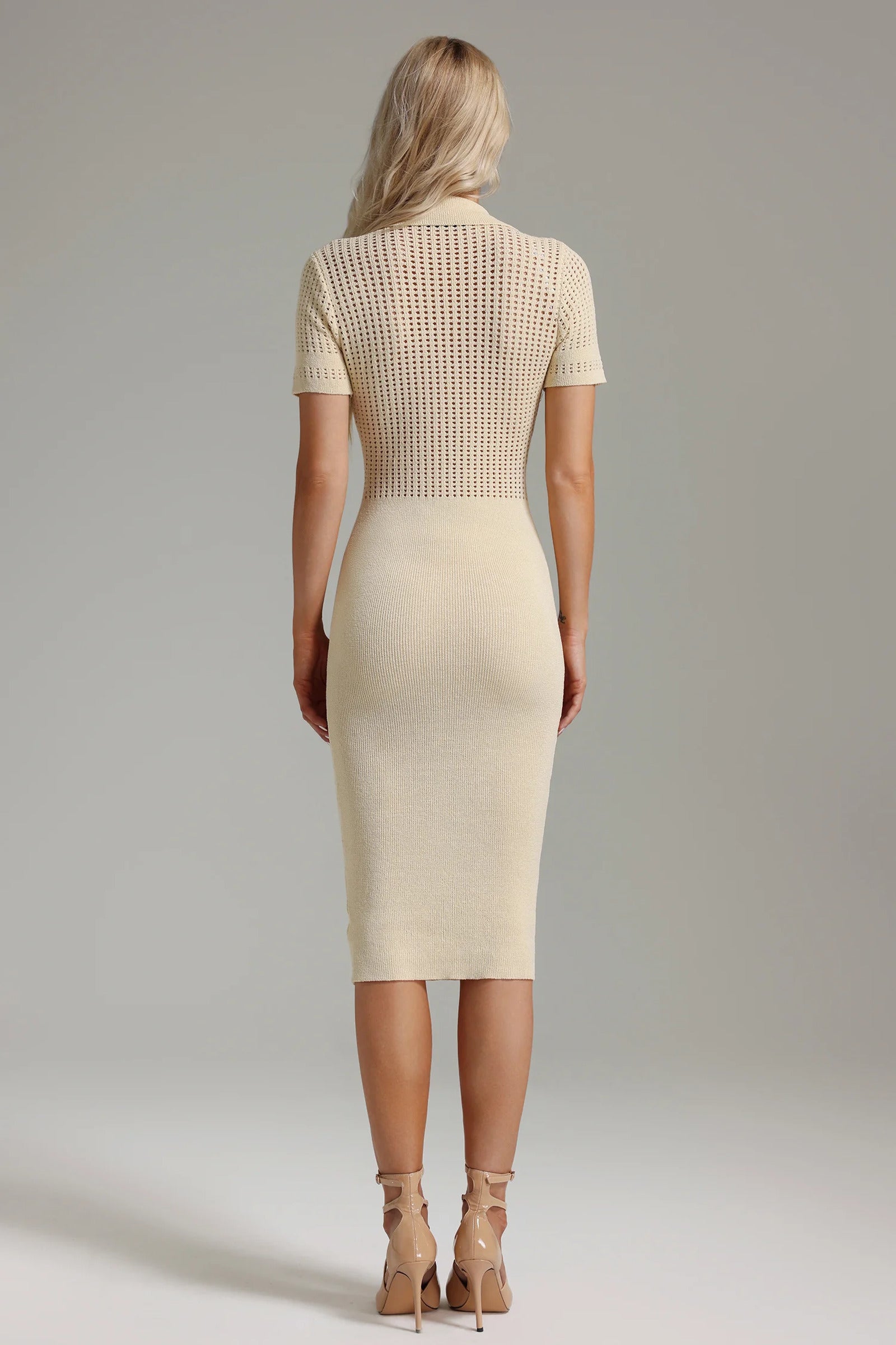 Vikare V-Neck Hollow Knitted Dress-3