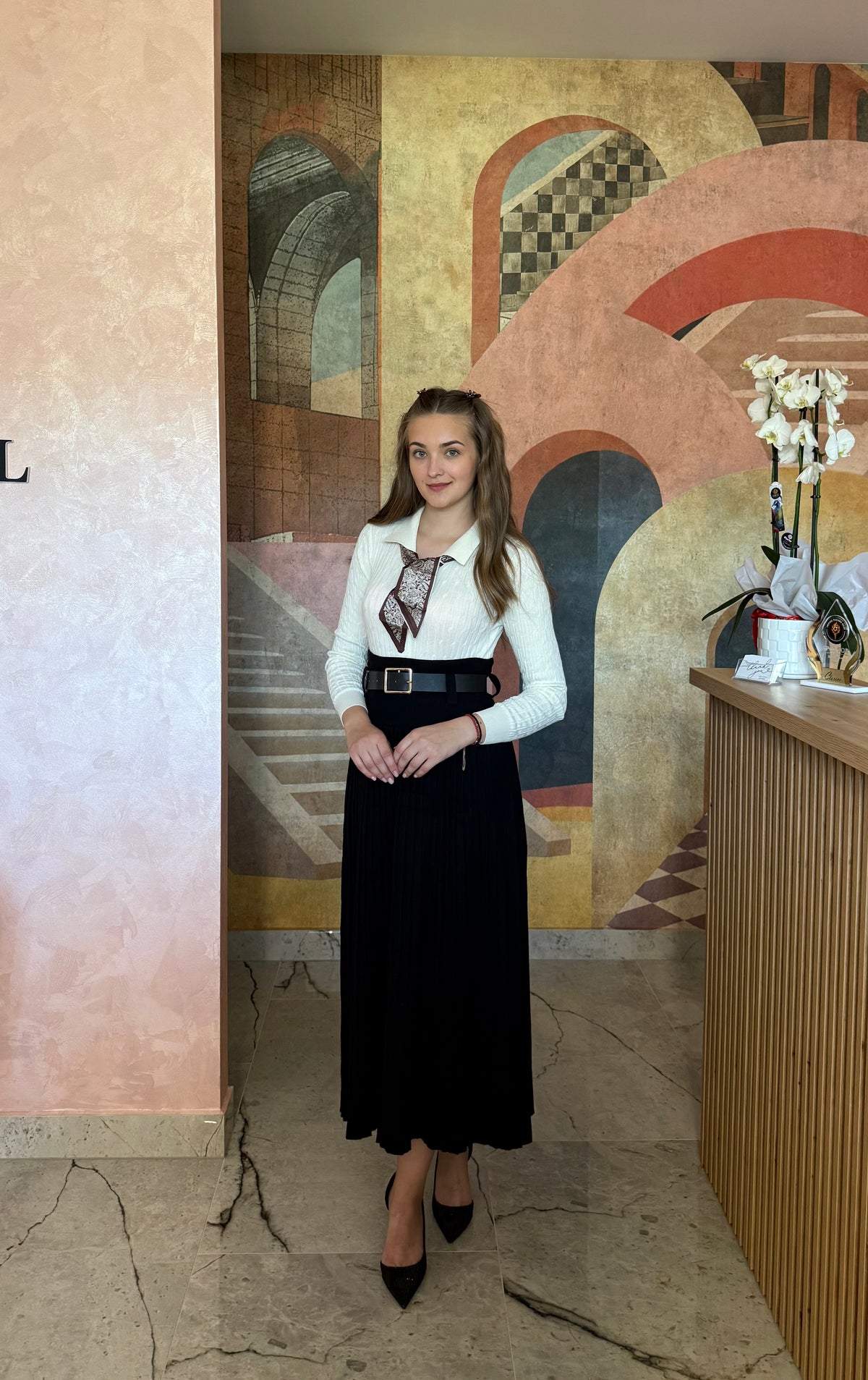 Fustă Elisa din tricot cu curea în talie