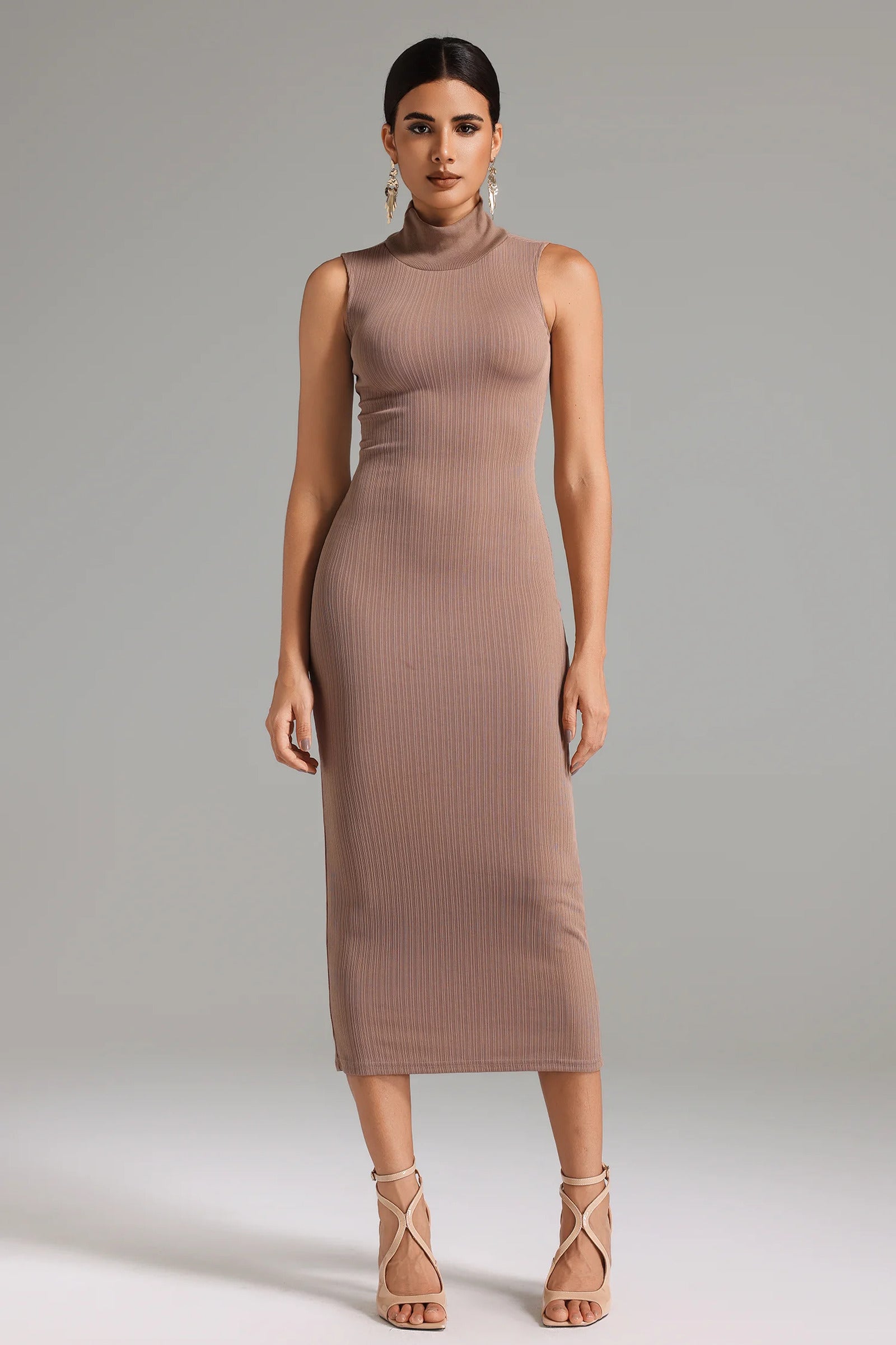 Dora Mock Neck Sleeveless Knitted Dress-1