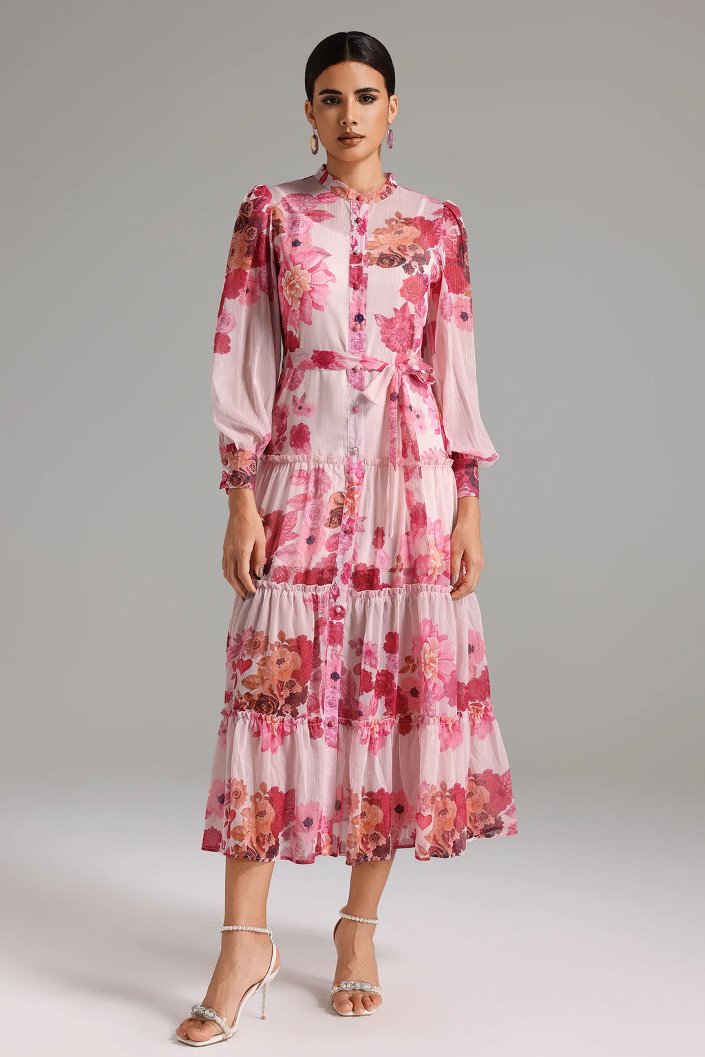 Irosa Buttons Layered Chiffon Dress-1