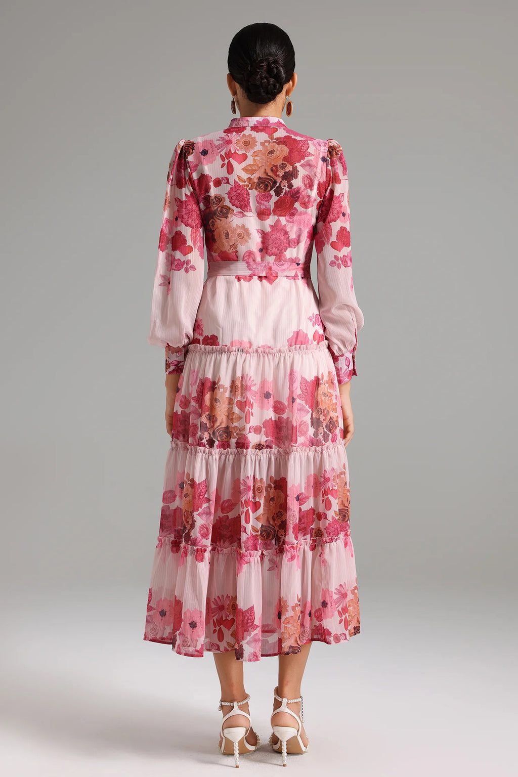 Irosa Buttons Layered Chiffon Dress-3