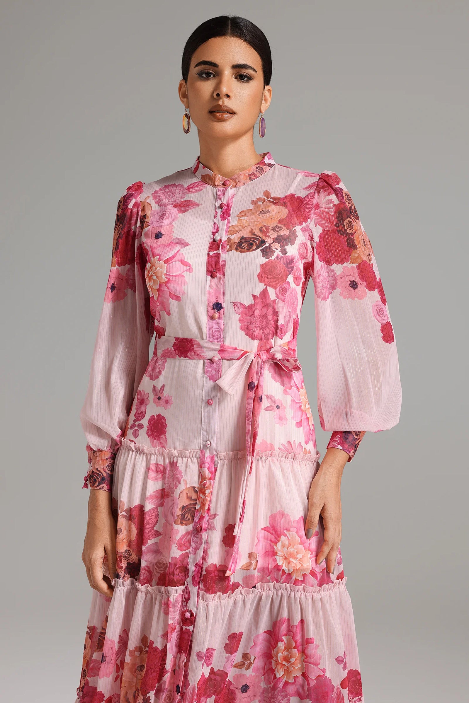 Irosa Buttons Layered Chiffon Dress-2