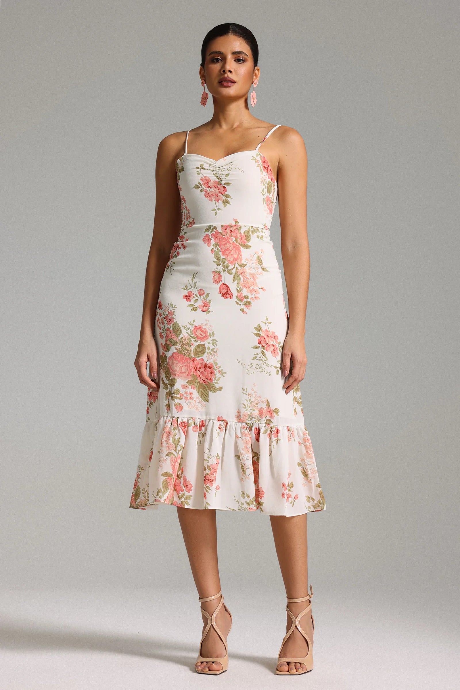 Nanci Ruffled Printed Midi Dress-1