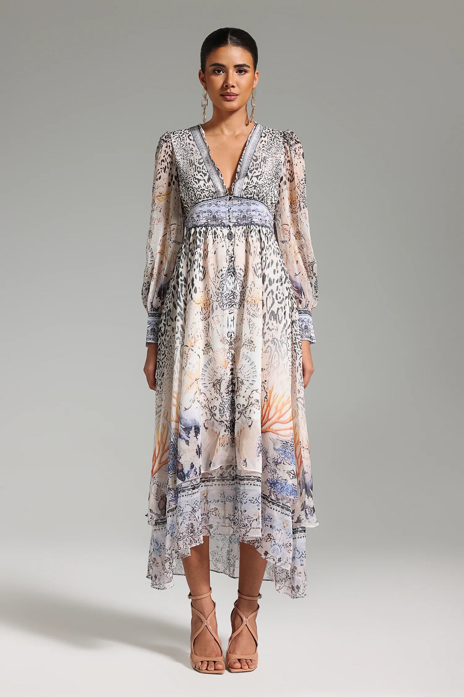 Larry V Neck Printed Maxi Dress-1