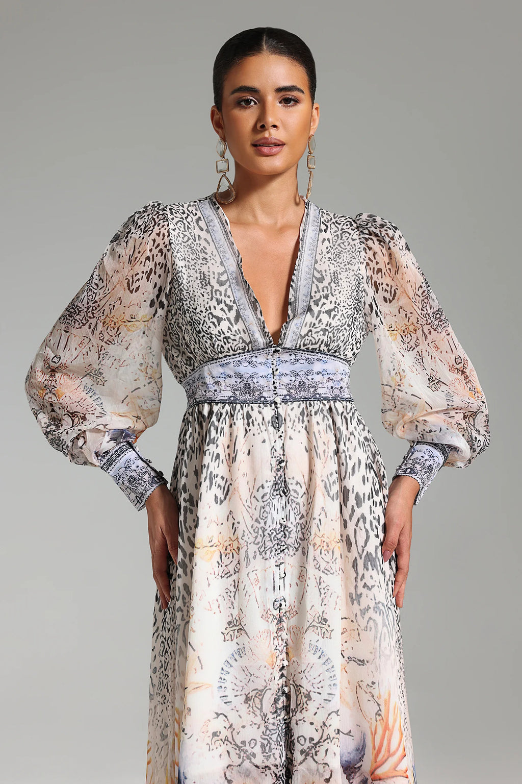 Larry V Neck Printed Maxi Dress-2