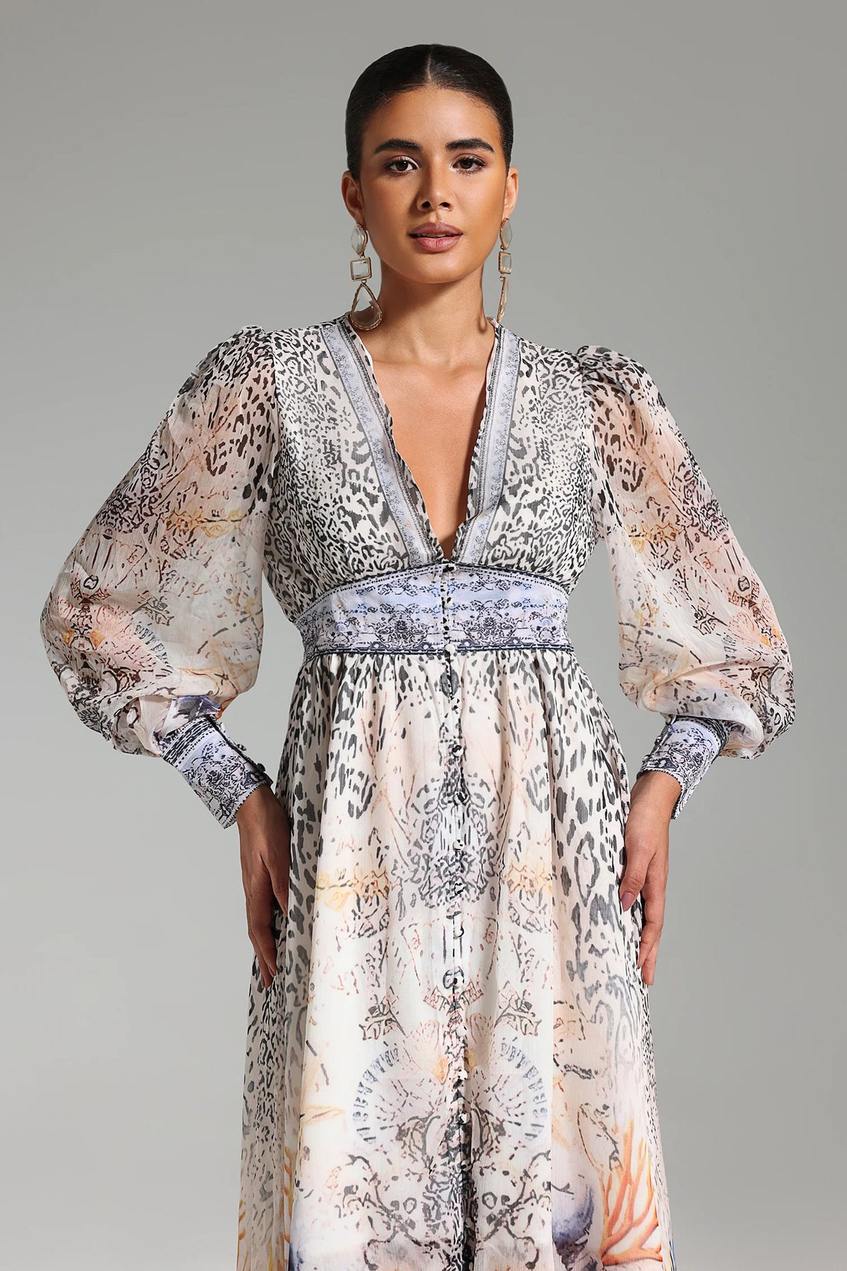 Larry V Neck Printed Maxi Dress-2