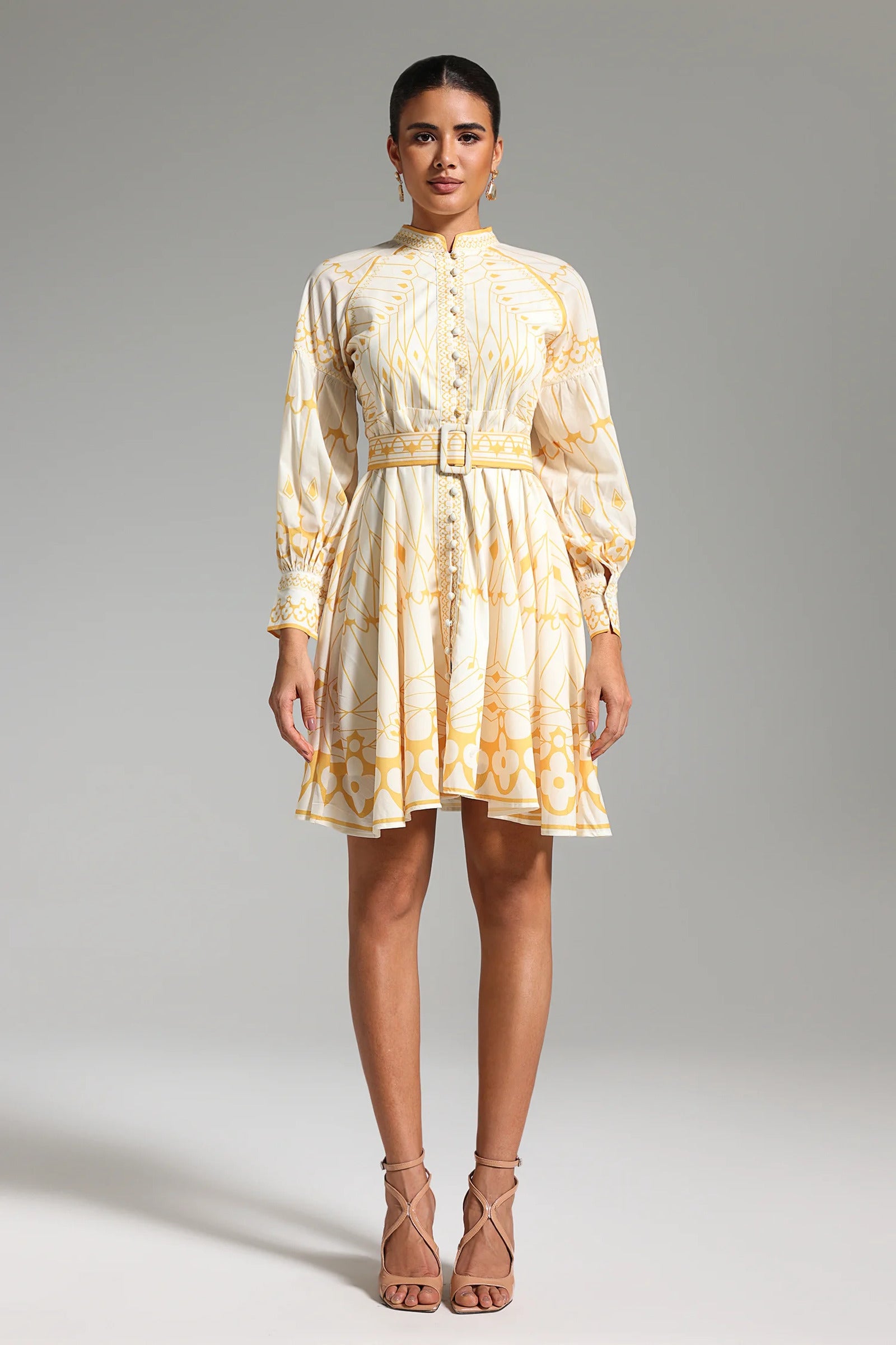 Dinah Mock Neck Printed Mini Dress-1