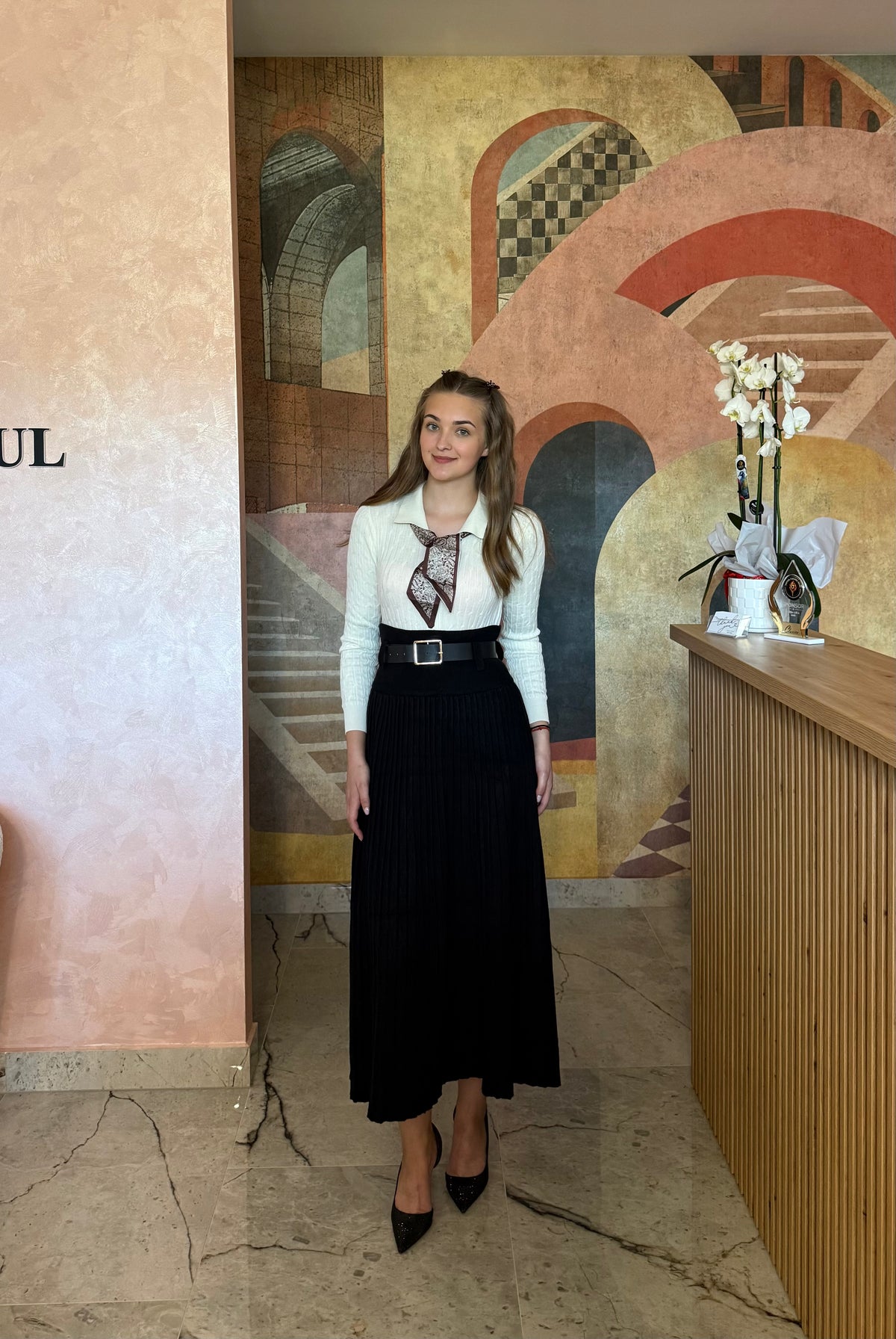 Fustă Elisa din tricot cu curea în talie