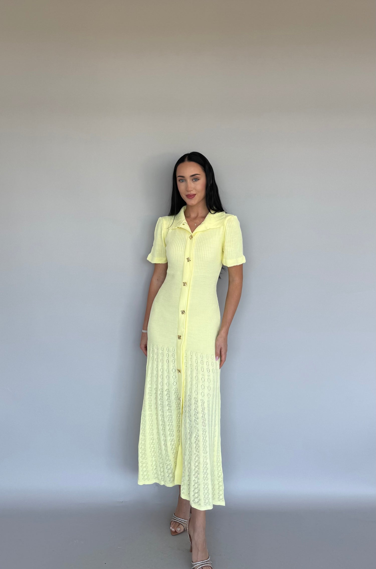 Rochie midi galbenă din tricot