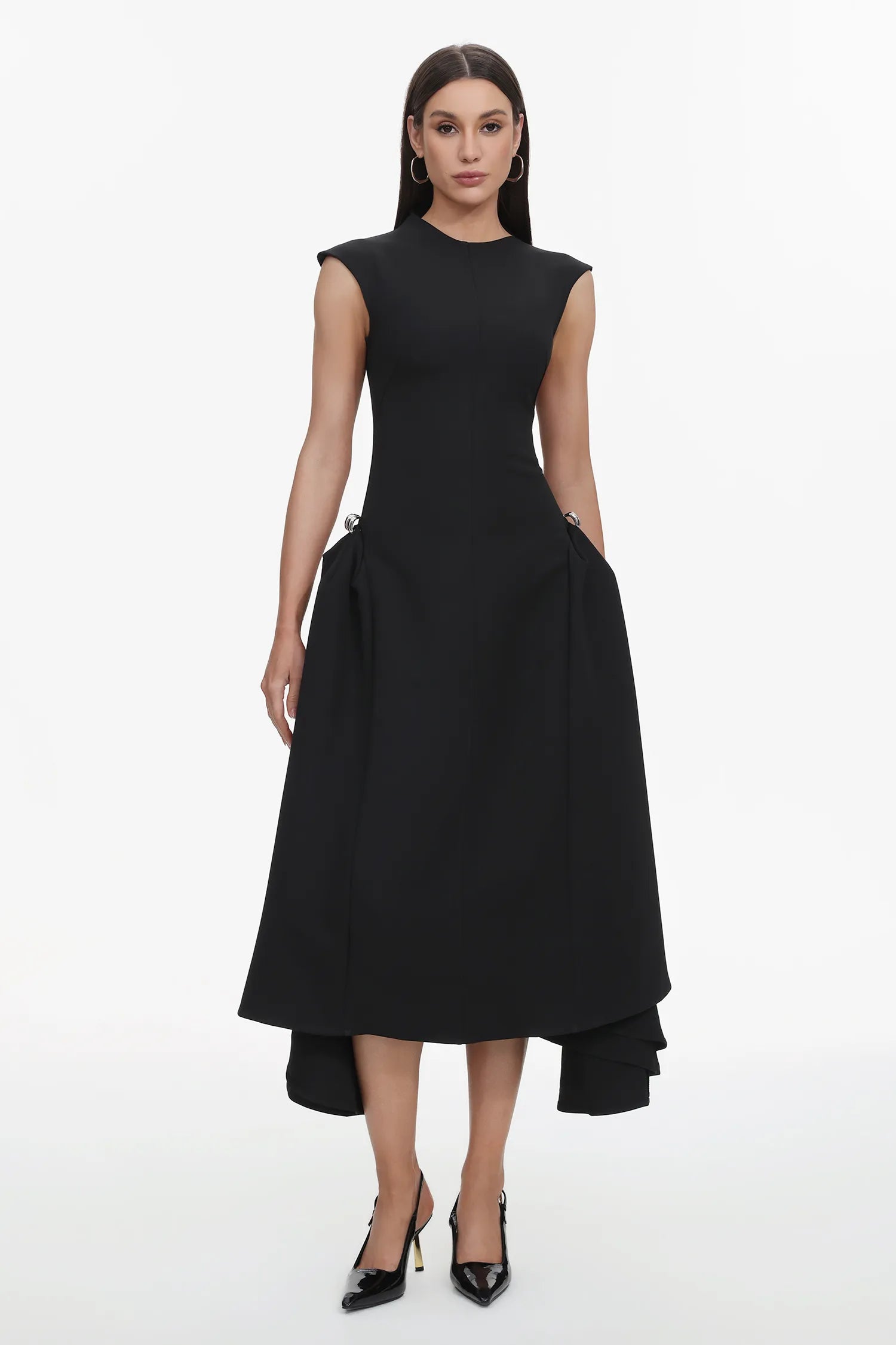 Rochie midi neagră cu croială amplă Mirelle