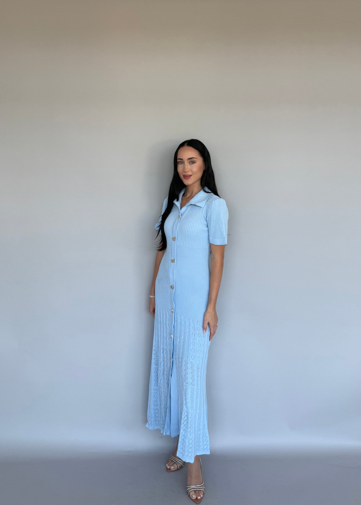 Rochie midi baby blue din tricot