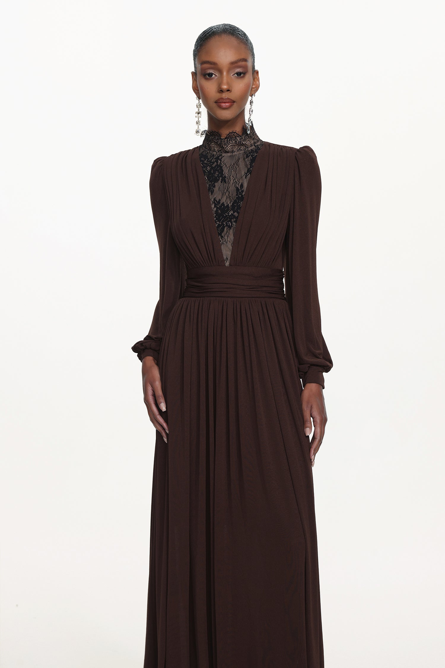 Rochie lungă Truffle Muse cu mâneci lungi