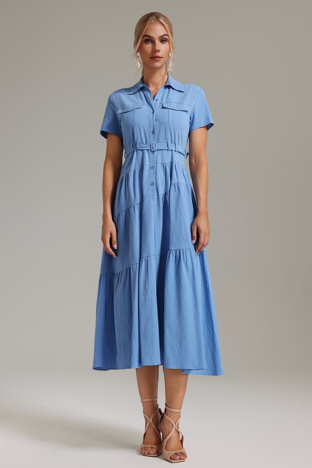 Rochie midi albastră tip cămașă Serenity