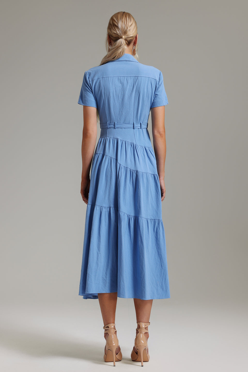 Rochie midi albastră tip cămașă Serenity