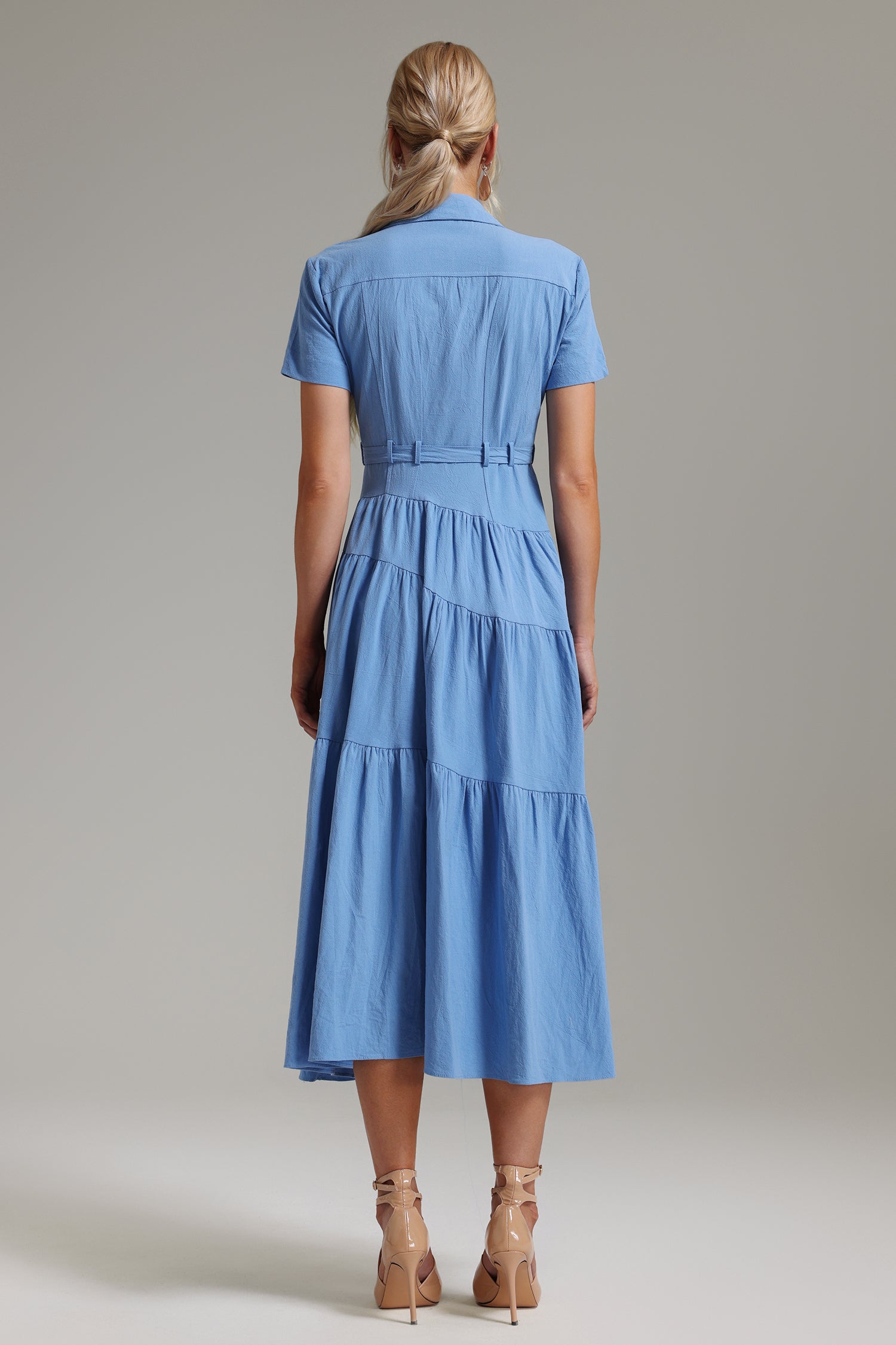 Rochie midi albastră tip cămașă Serenity